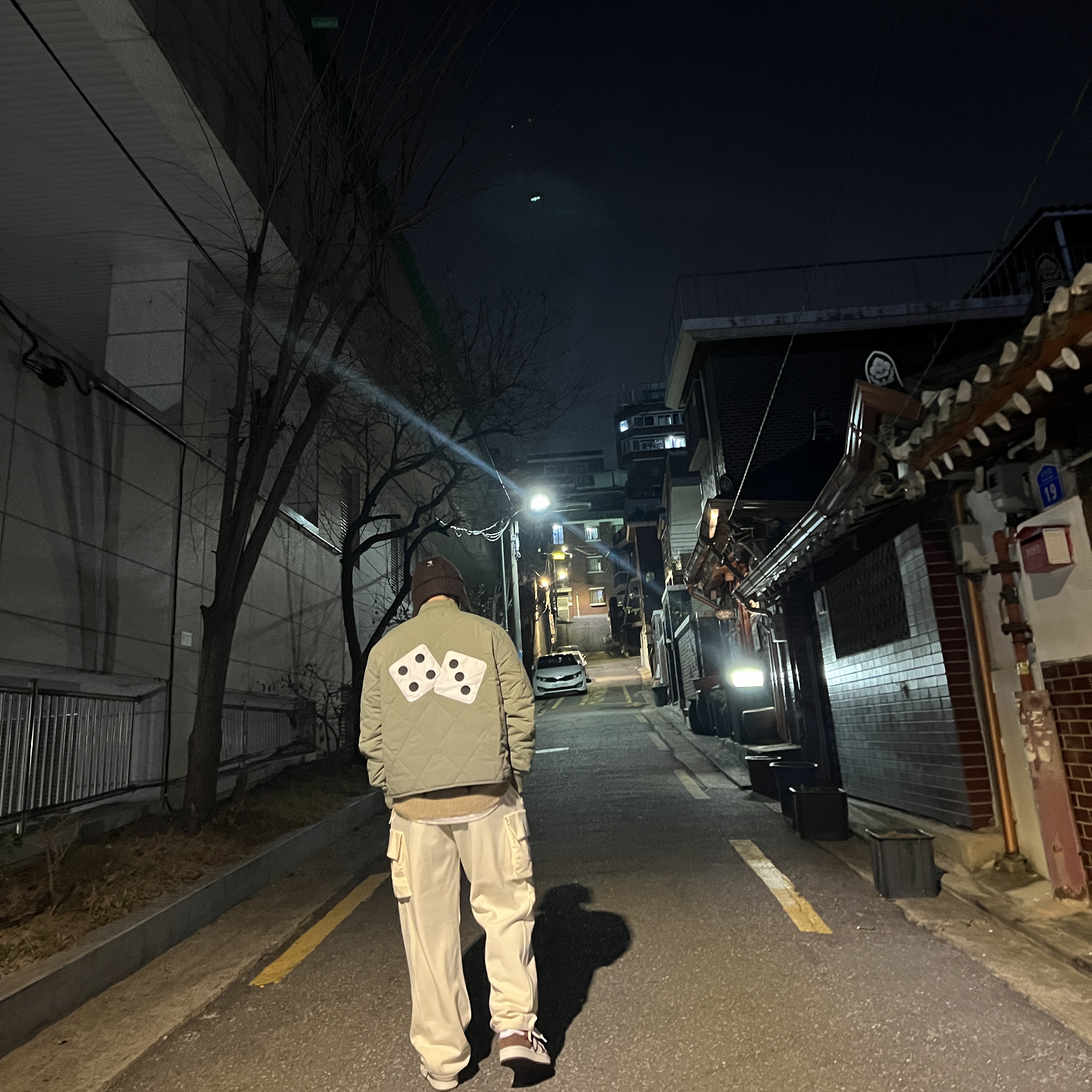 Stussy Dice Quilted Liner Jacket Olive, Adidas Campus 00s Bark Cloud White 착용 스타일 - 1