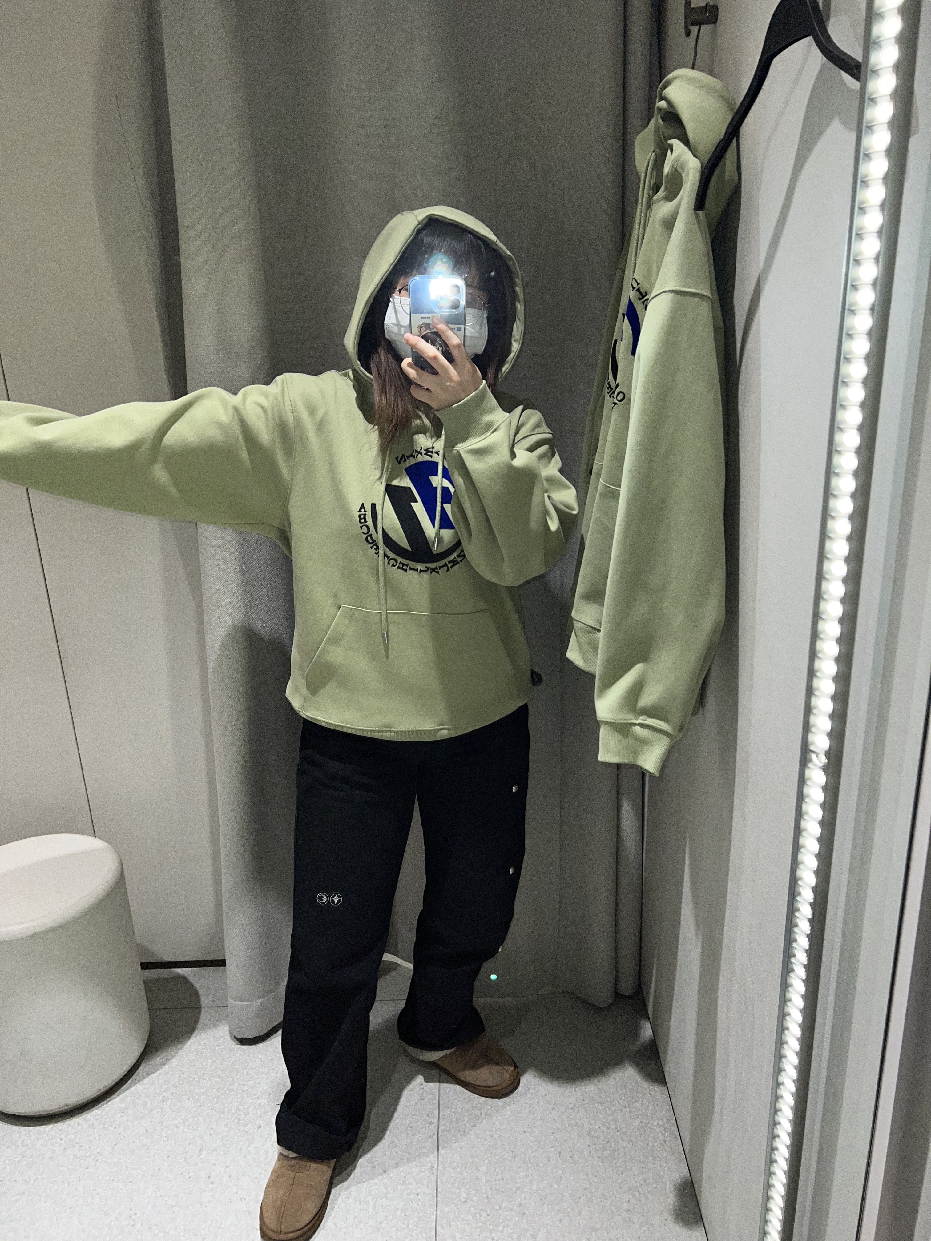 Zara x Ader Error Embroidery Hooded Sweatshirt Light Green, (W) The North Face Nuptse Hybrid Down Ball Jacket Black 착용 스타일 - 1