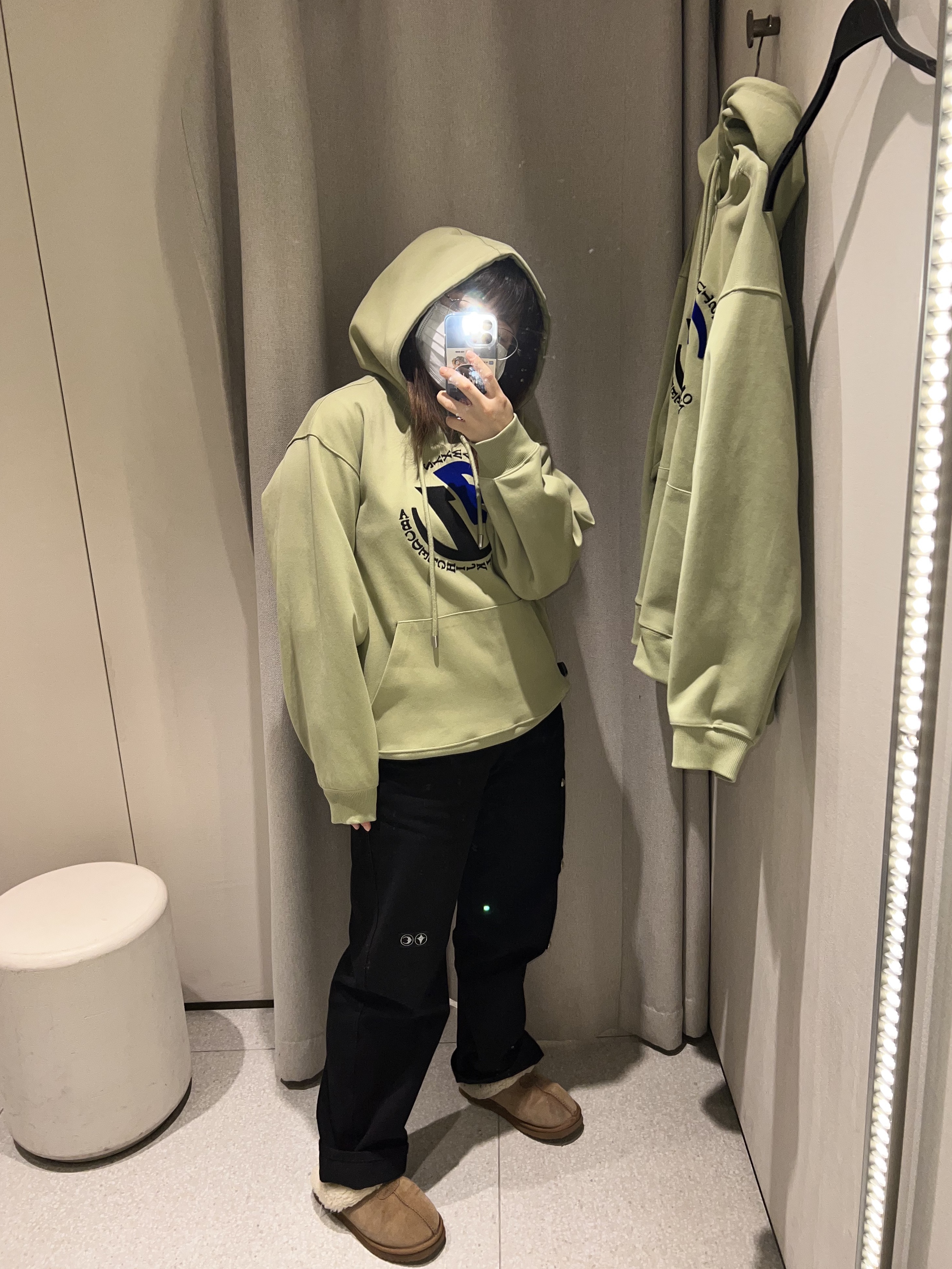 Zara x Ader Error Embroidery Hooded Sweatshirt Light Green, (W) The North Face Nuptse Hybrid Down Ball Jacket Black 착용 스타일 - 2