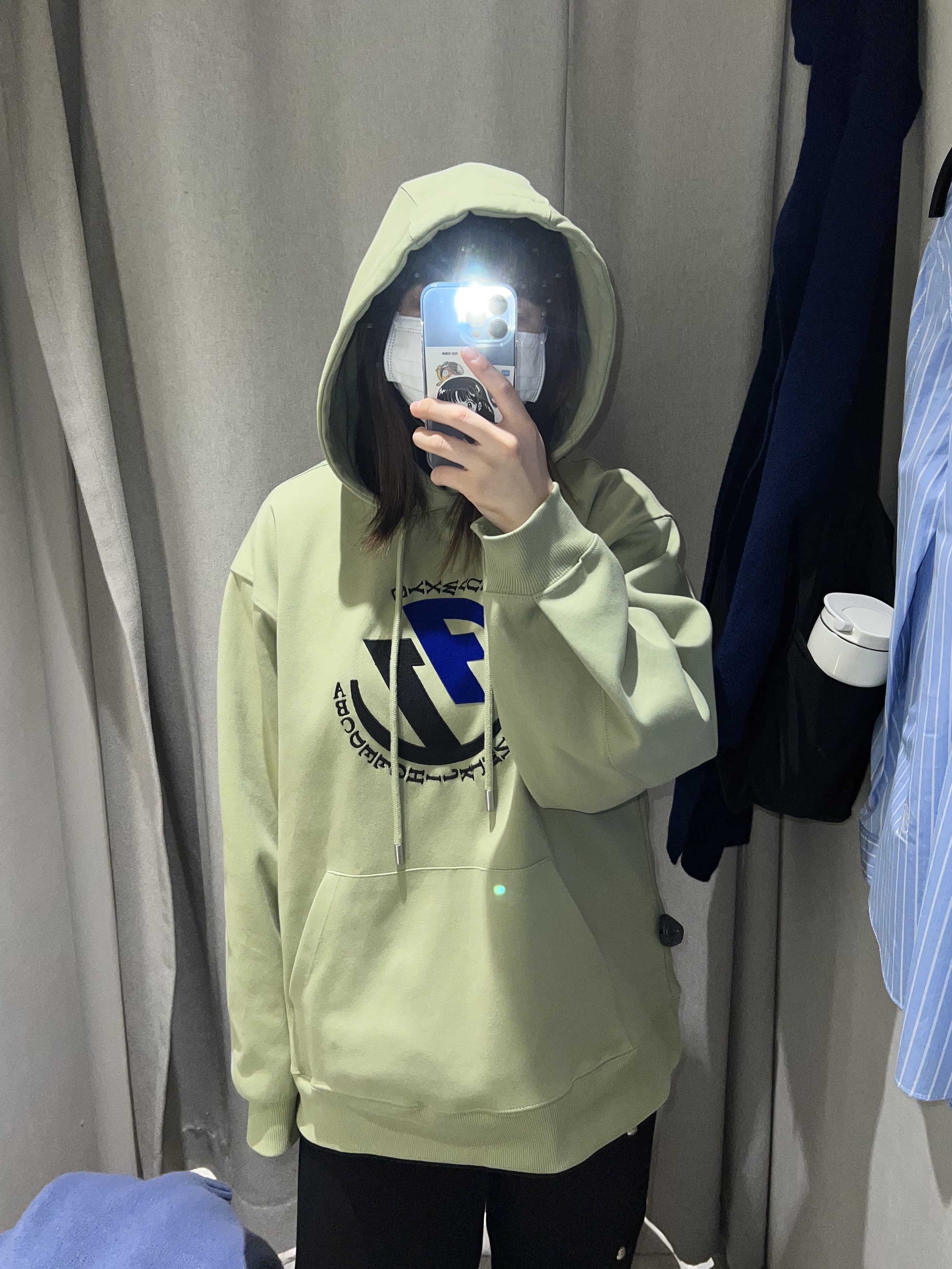 Zara x Ader Error Embroidery Hooded Sweatshirt Light Green, (W) The North Face Nuptse Hybrid Down Ball Jacket Black 착용 스타일 - 3