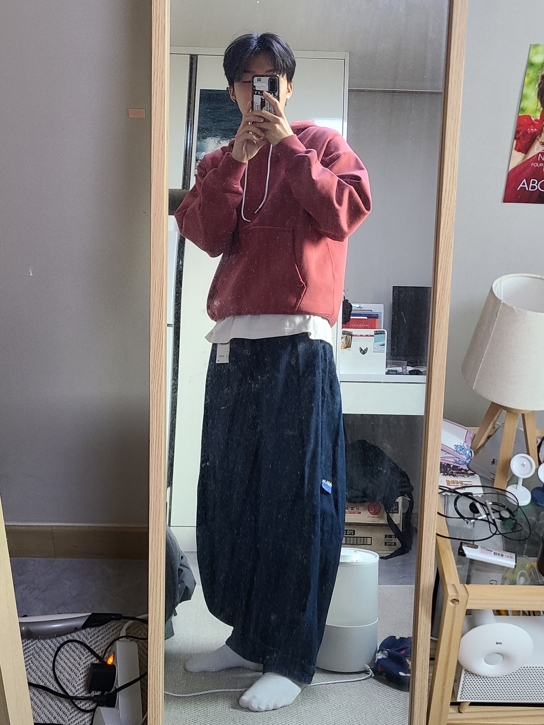 Zara x Ader Error Wide Leg Jeans Blue 착용 스타일 - 2