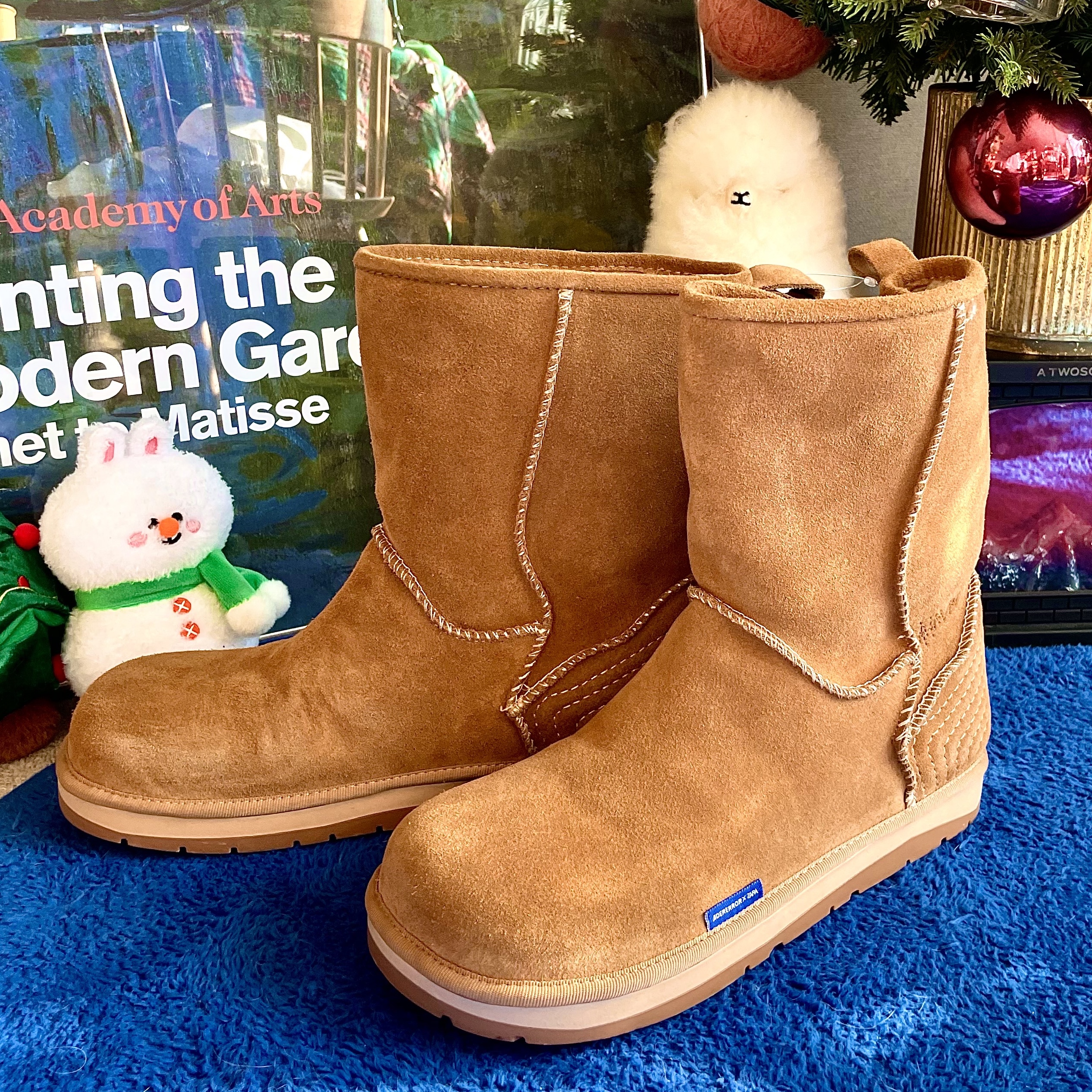 Zara x Ader Error Split Suede Flat Ankle Boots Sand Brown 착용 스타일