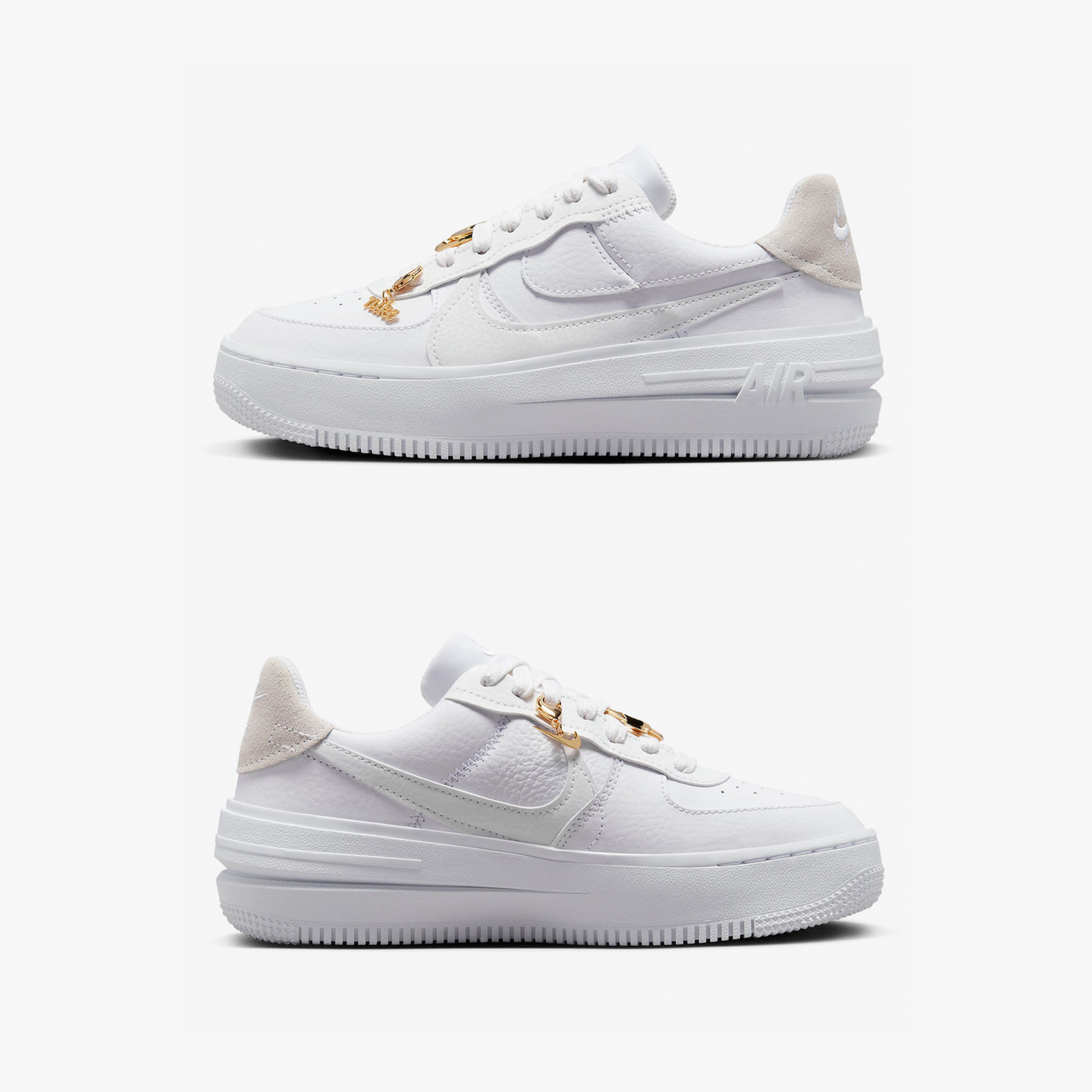 (W) Nike Air Force 1 PLT.AF.ORM Triple White, (W) Nike Air Force 1 PLT.AF.ORM Fossil and White 착용 스타일 - 3
