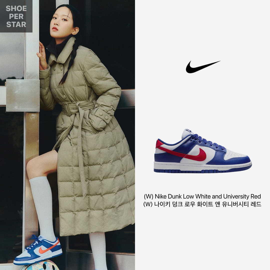 (W) Nike Dunk Low White and University Red 착용 스타일 - 1