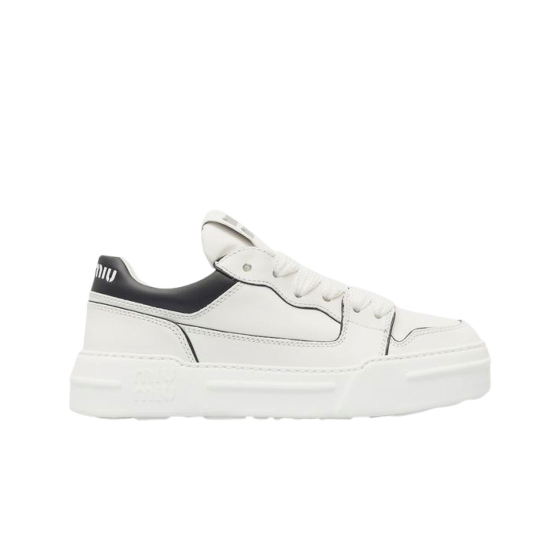 (W) 미우 미우 가죽 스니커즈 화이트 블랙((W) Miu Miu Leather Sneakers White Black) - 1