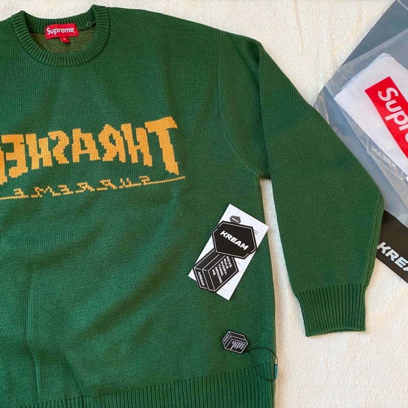 Supreme x Thrasher Sweater Green - 21FW, Nike Dunk Low Retro Varsity Green 착용 스타일 - 4