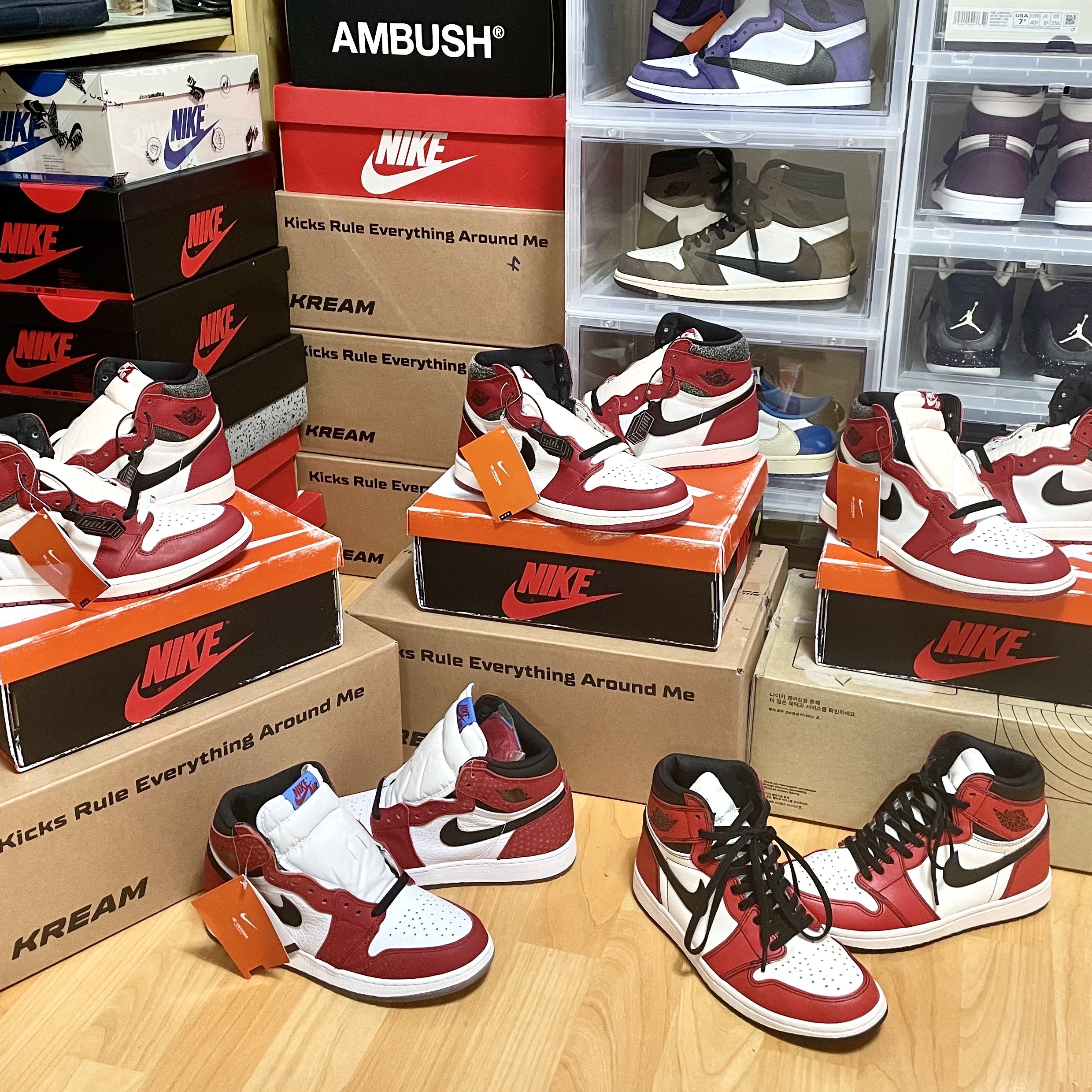 Jordan 1 Retro High OG Chicago 2022, Jordan 1 x Travis Scott x Fragment Retro Low OG SP Military Blue 착용 스타일