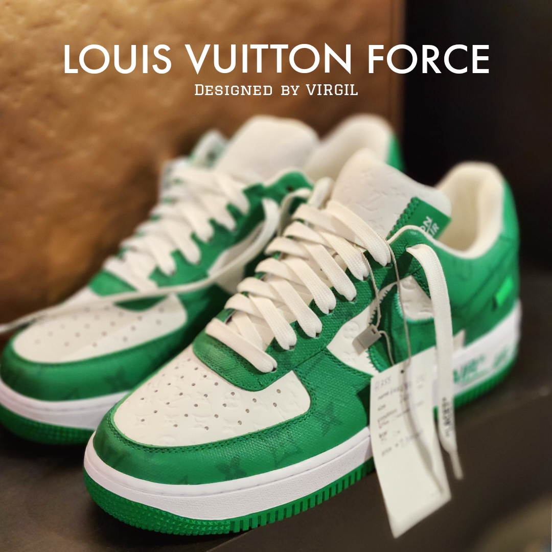 Louis Vuitton x Nike Air Force 1 Low by Virgil Abloh White Gym Green 착용 스타일
