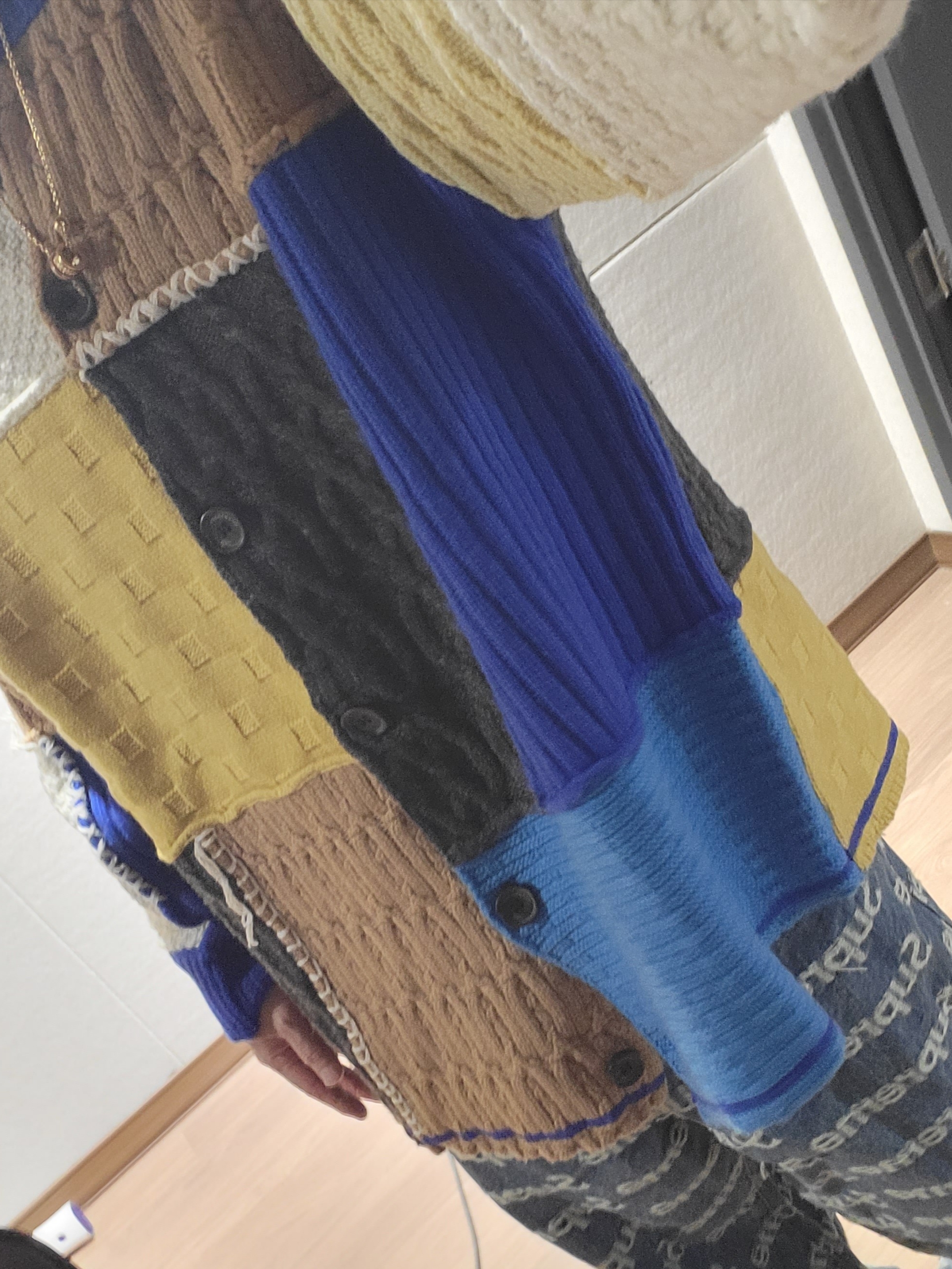 Zara x Ader Error Patchwork Oversize Knit Cardigan Multicolor, Supreme Frayed Logos Regular Jean Blue - 21SS 착용 스타일 - 2