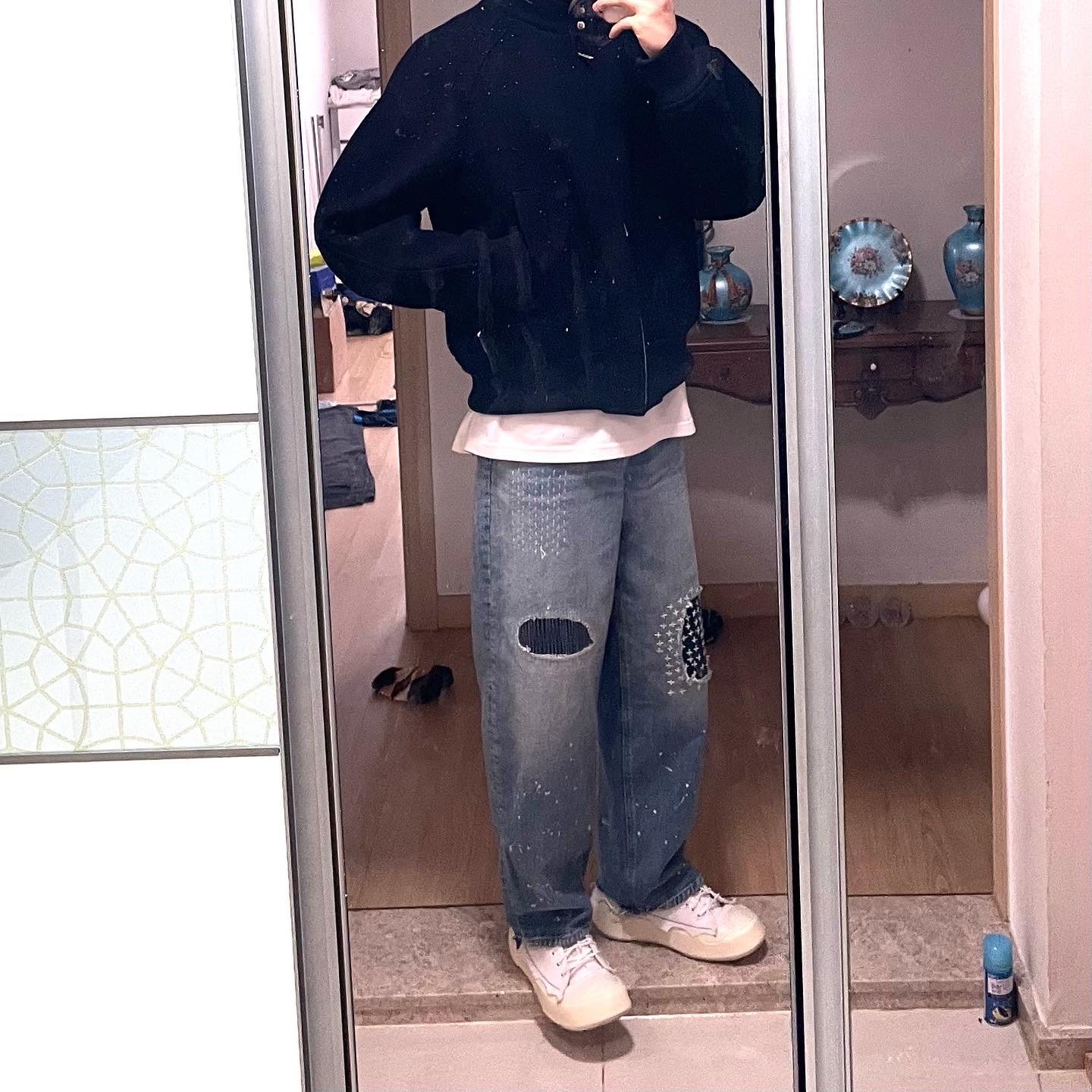 Zara x Ader Error Patchwork Jeans Blue 착용 스타일