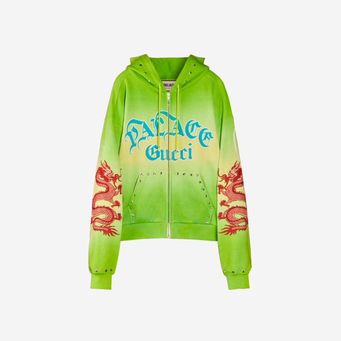 Palace x Gucci Studded and Embroidered Tie-Dye Hooded Sweatshirt Green - 22FW 상세 이미지 1