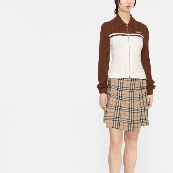 (W) Miu Miu Wool Cashmere Zipper Cardigan Brown White 착용 스타일