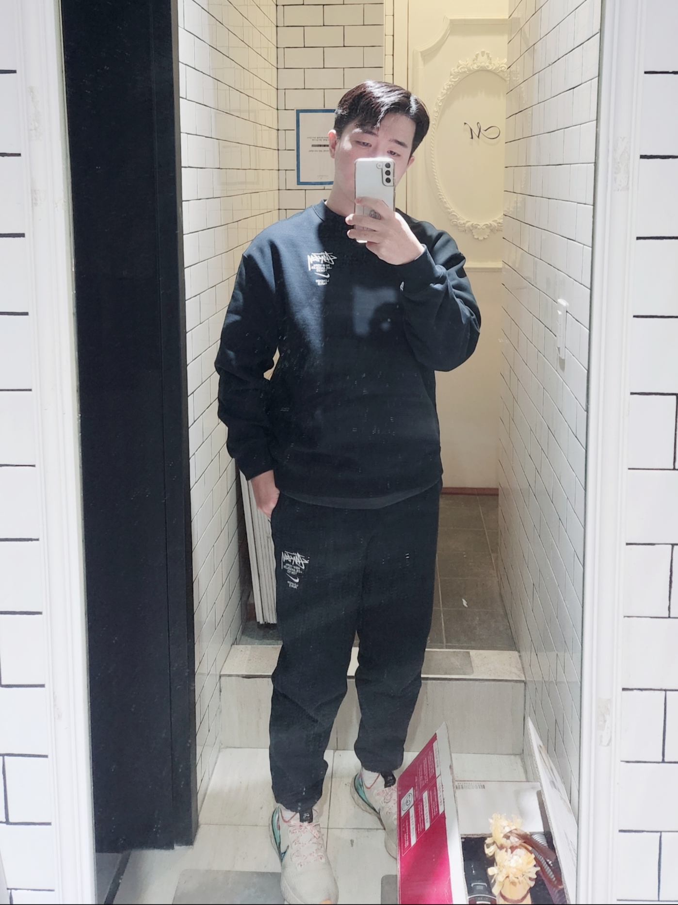 Nike x Stussy NRG ZR Fleece Crewneck Black - US/EU, Nike x Stussy NRG ZR Fleece Pants Black - Asia 착용 스타일 - 2
