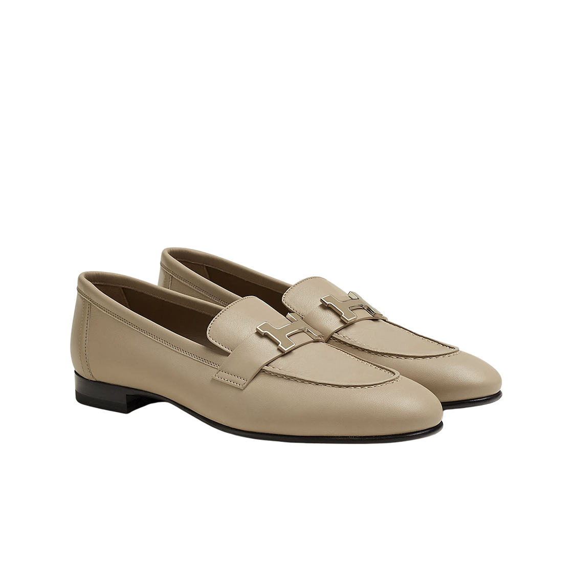 (W) 에르메스 파리 로퍼 고트스킨 & 래커드 팔라듐 하드웨어 블랑 곰므((W) Hermes Paris Loafers Goatskin & Lacquered Palladium Blanc Gomme) - 2