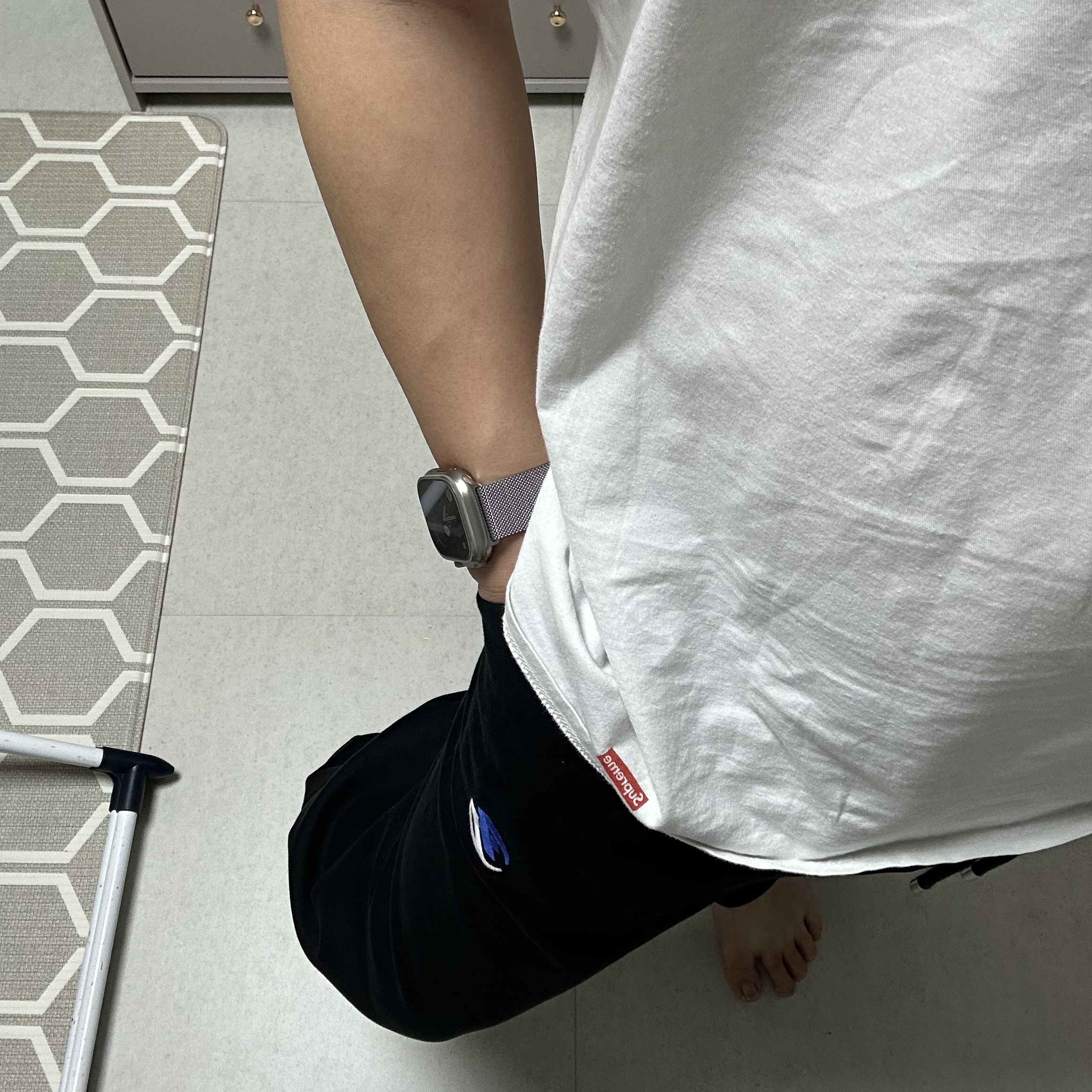 Zara x Ader Error Jogger Pants Black, Supreme Hanes Tagless T-Shirt White (3 Pack) 착용 스타일