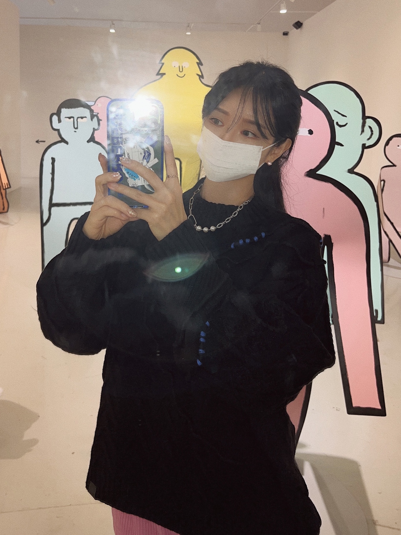 Zara x Ader Error Patchwork Oversize Knit Sweater Black, (W) Balenciaga x Crocs Rubber Boot Black 착용 스타일 - 2