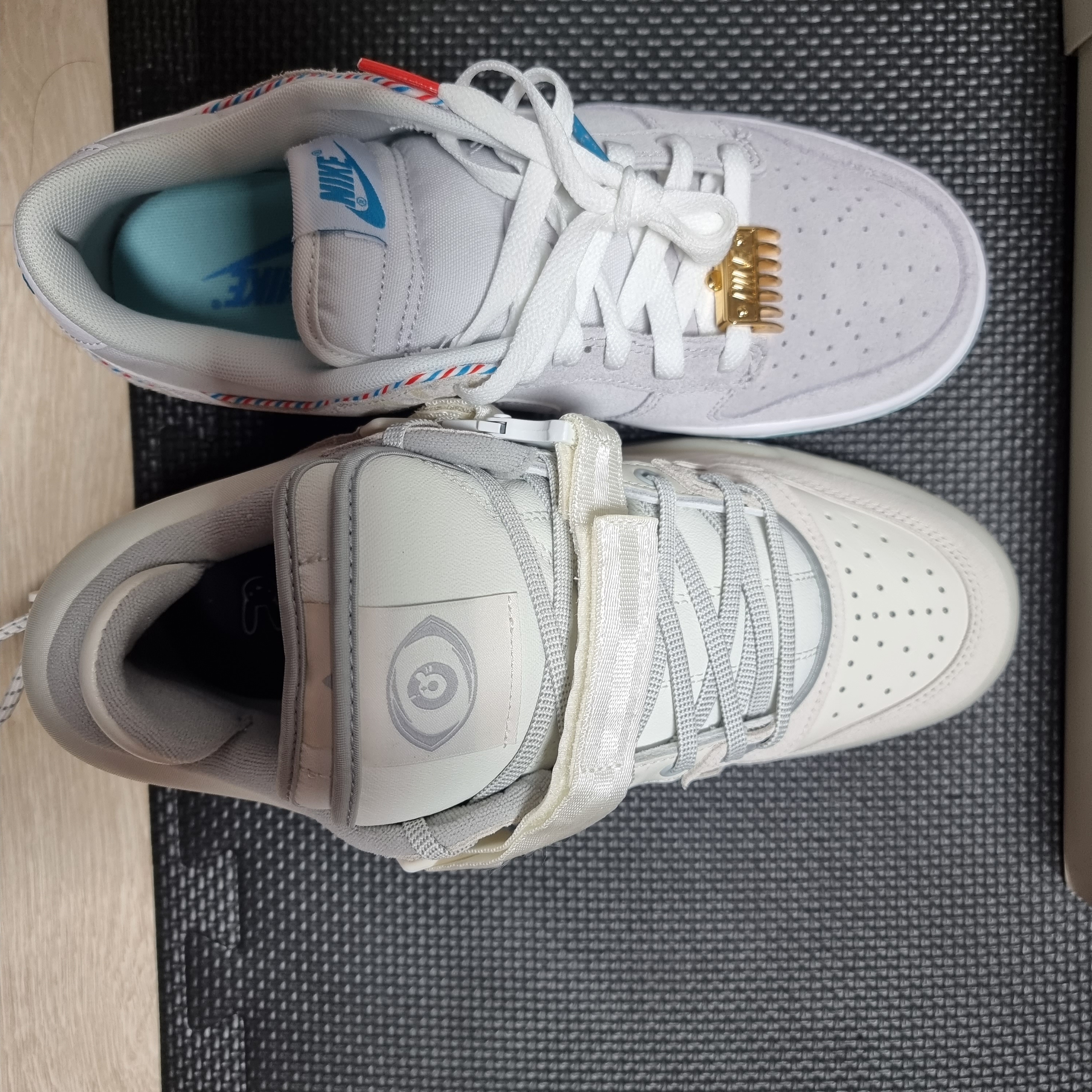Adidas x Bad Bunny Forum Low Cloud White Clear Onix 착용 스타일 - 5