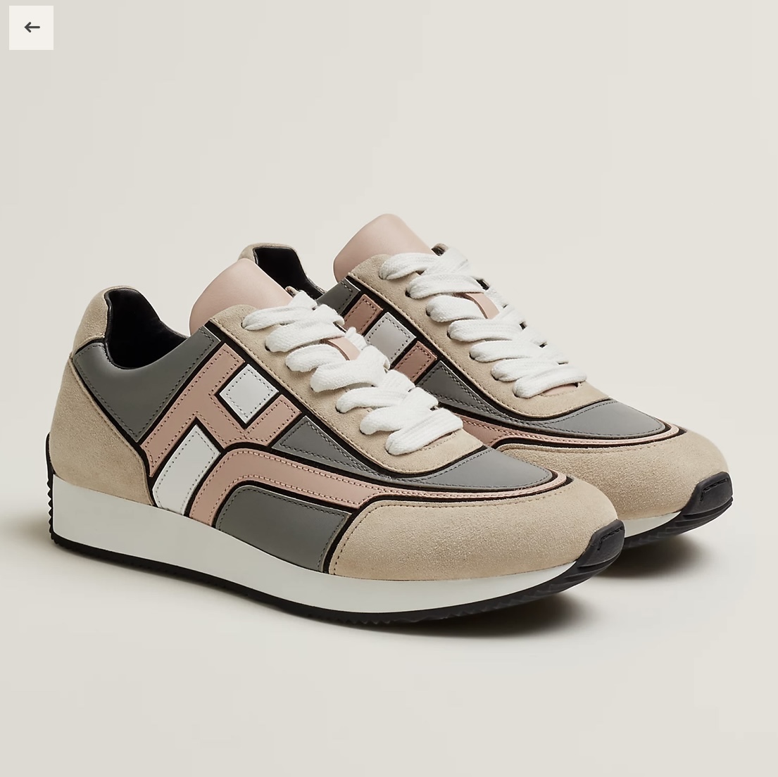 (W) Hermes Chris Sneakers Calfskin Suede Goatskin & Multicolore Blanc 착용 스타일 - 3