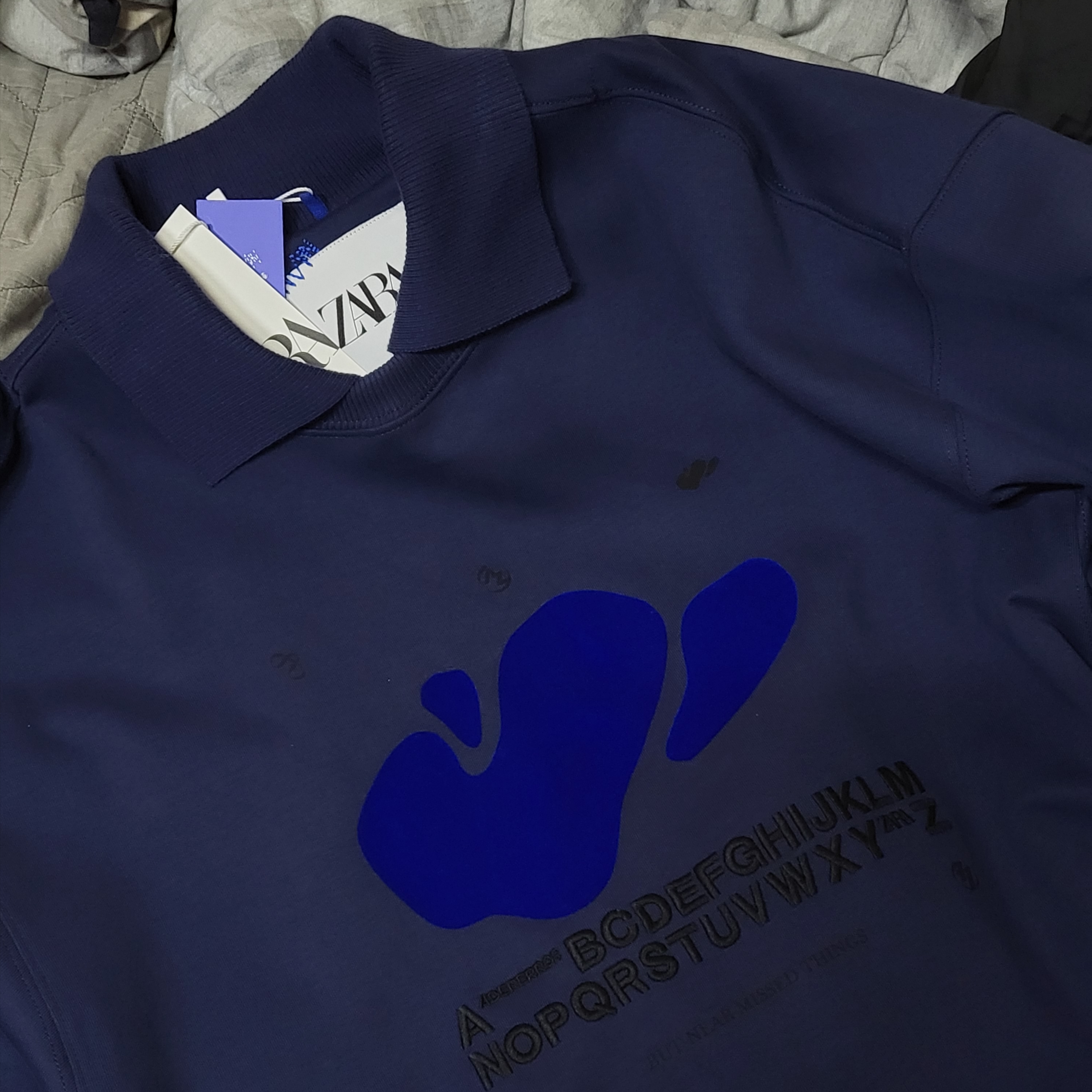 Zara x Ader Error Oversize Polo Shirt Navy 착용 스타일