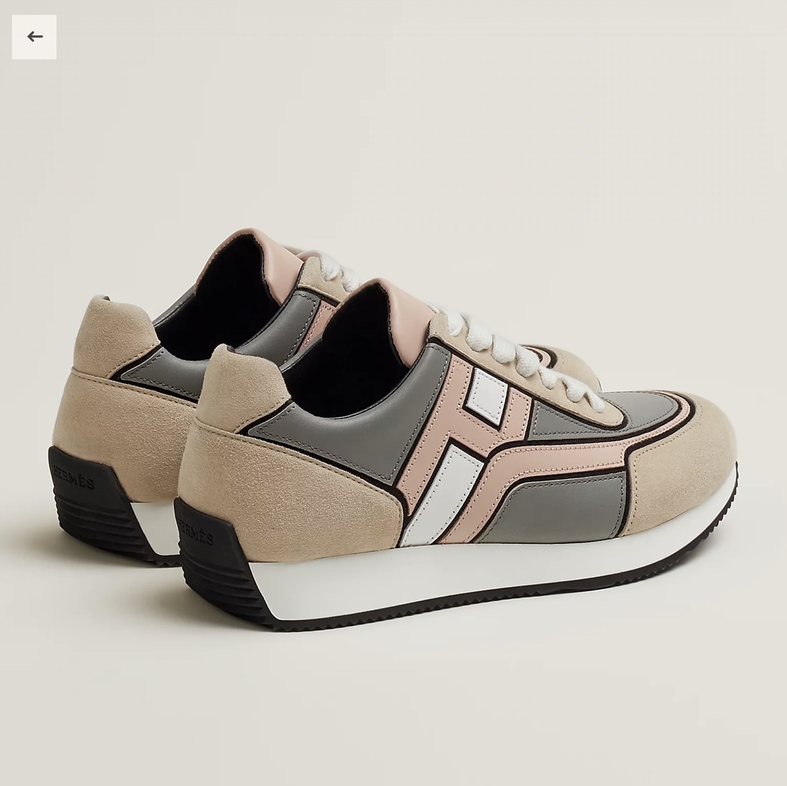 (W) Hermes Chris Sneakers Calfskin Suede Goatskin & Multicolore Blanc 착용 스타일 - 2