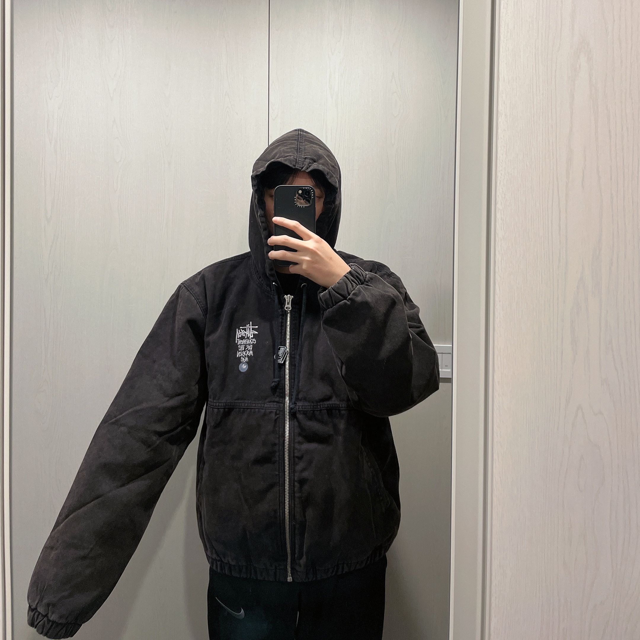 Stussy Canvas Insulated Work Jacket Black 착용 스타일