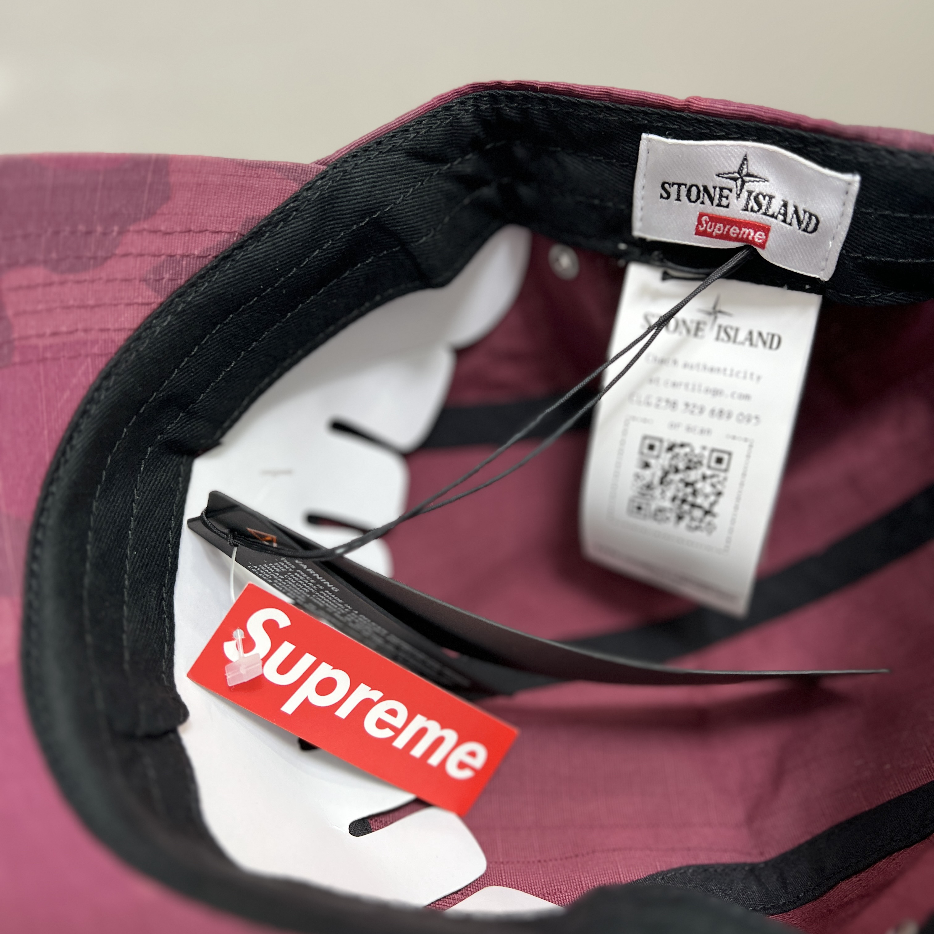 Supreme x Stone Island Reactive Ice Camo Ripstop Camp Cap Red - 22SS 착용 스타일 - 2