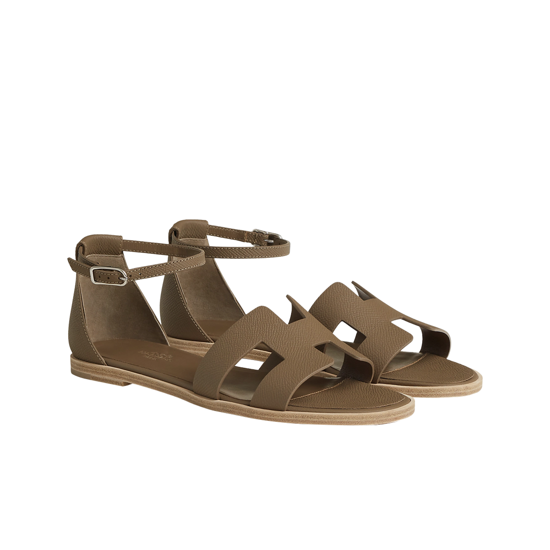 (W) 에르메스 산토리니 샌들 앱송 & 팔라듐 하드웨어 에뚜쁘((W) Hermes Santorini Sandal Epsom & Palladium Etoupe) - 2