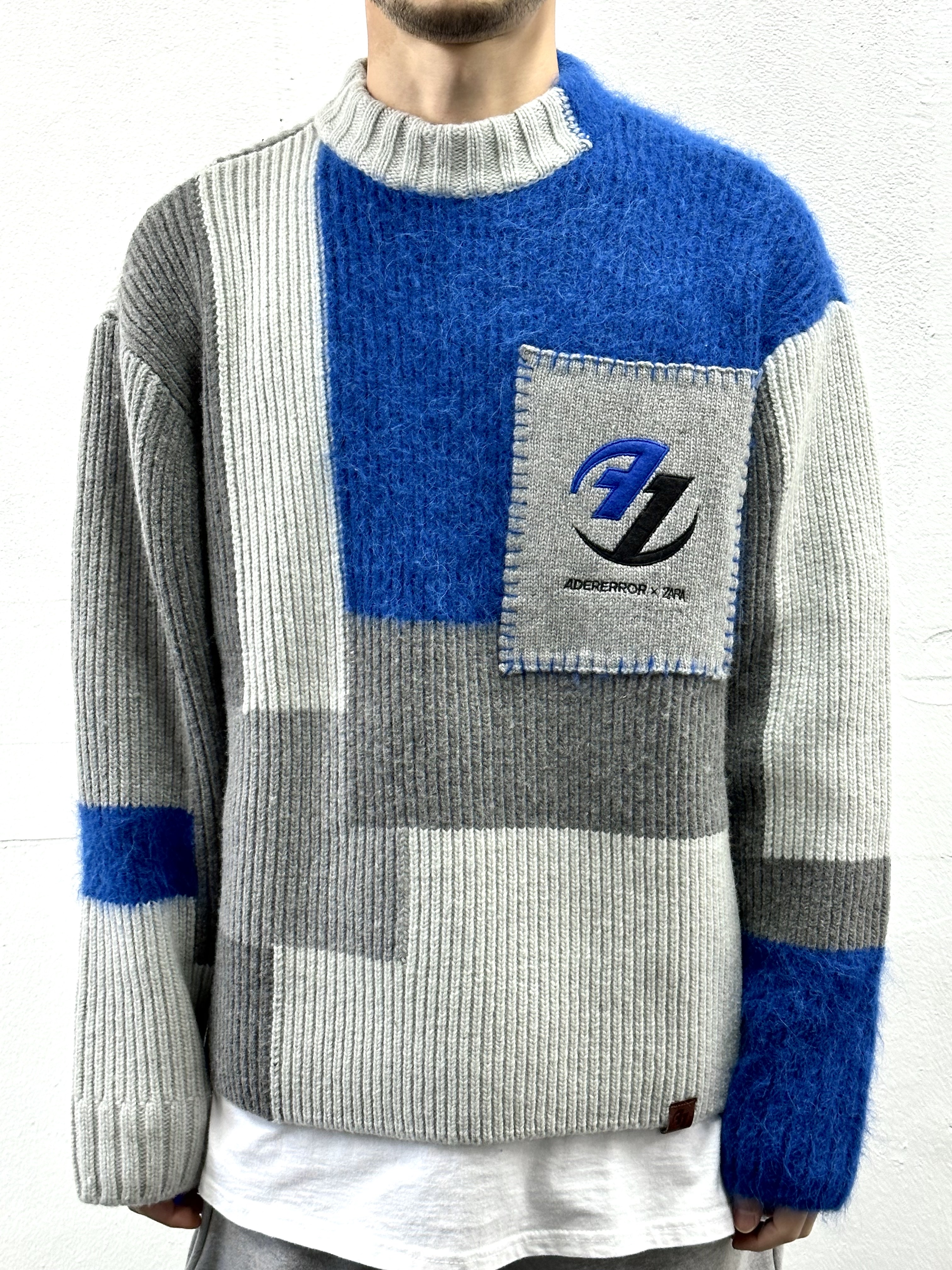 Zara x Ader Error Patchwork Oversize Knit Sweater Multicolor 착용 스타일