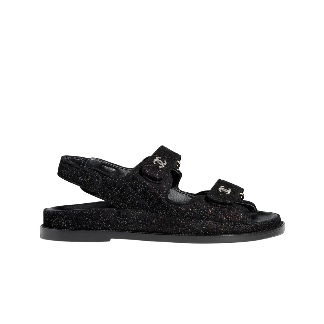 (W) 샤넬 샌들 스웨이드 키드스킨 & 블랙 실버((W) Chanel Sandals Suede Kidskin & Black Silver) - 1