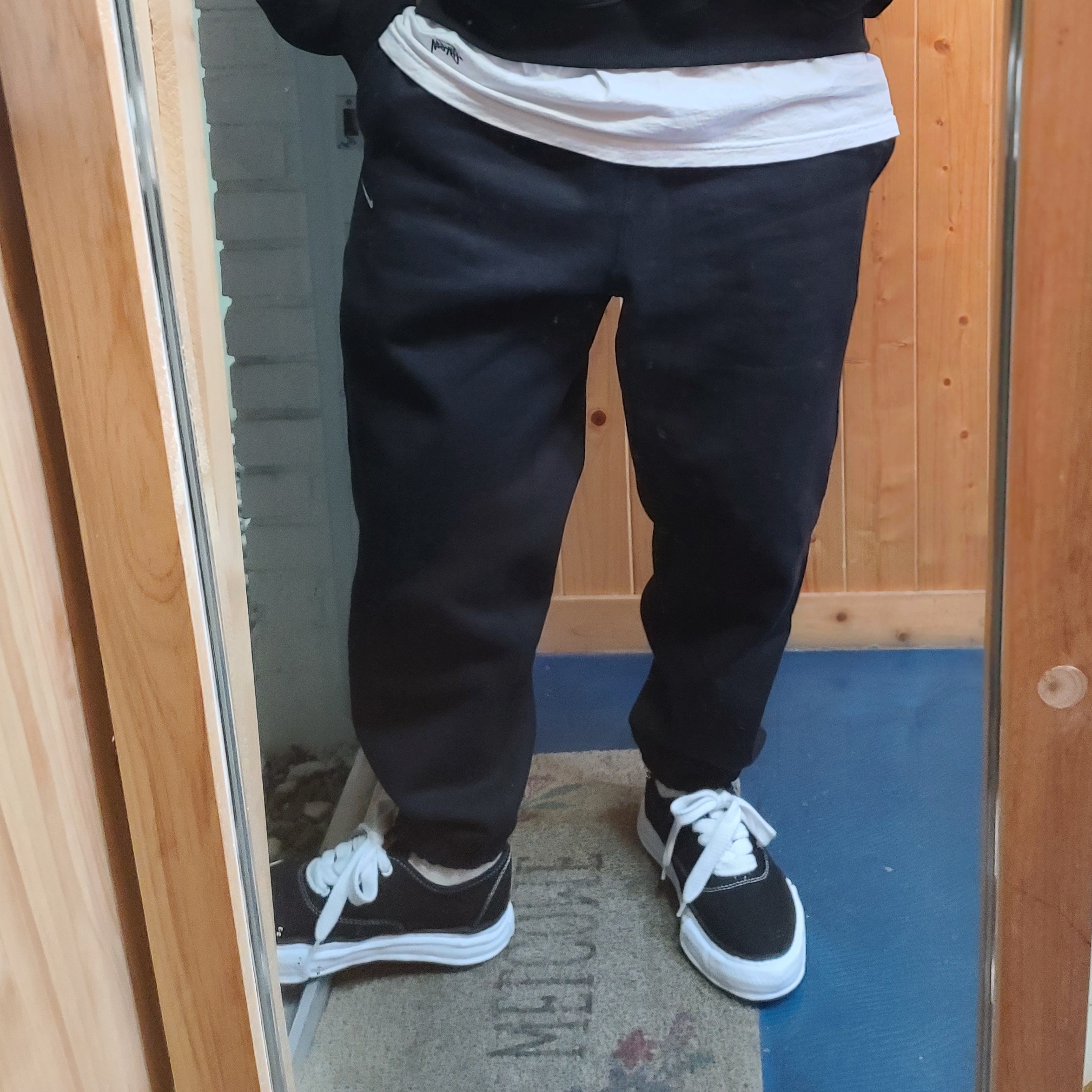 Maison Mihara Yasuhiro Baker OG Sole Canvas Low Cut Sneakers Black, Nike NRG Solo Swoosh Fleece Pants Black White - Asia 착용 스타일