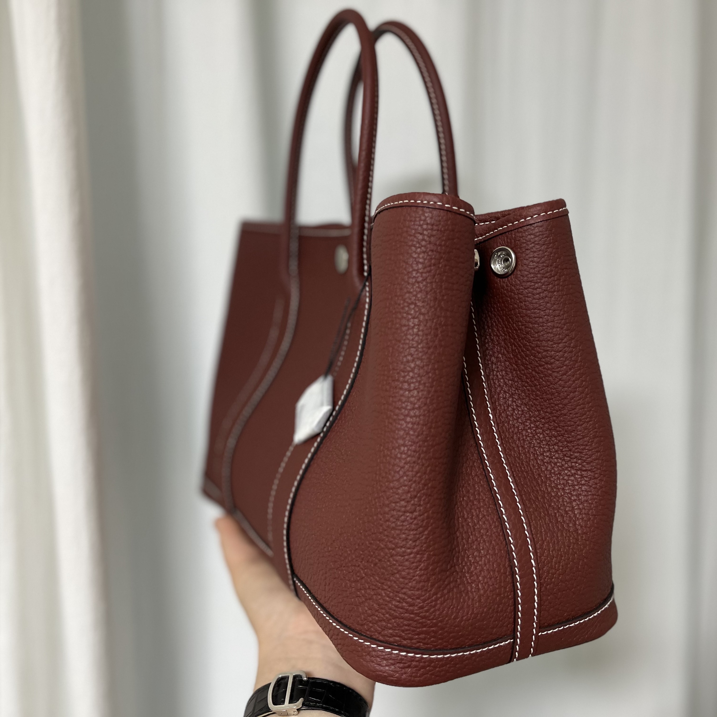 Hermes Garden Party 30 Bag Negonda & Palladium Rouge H 착용 스타일 - 3