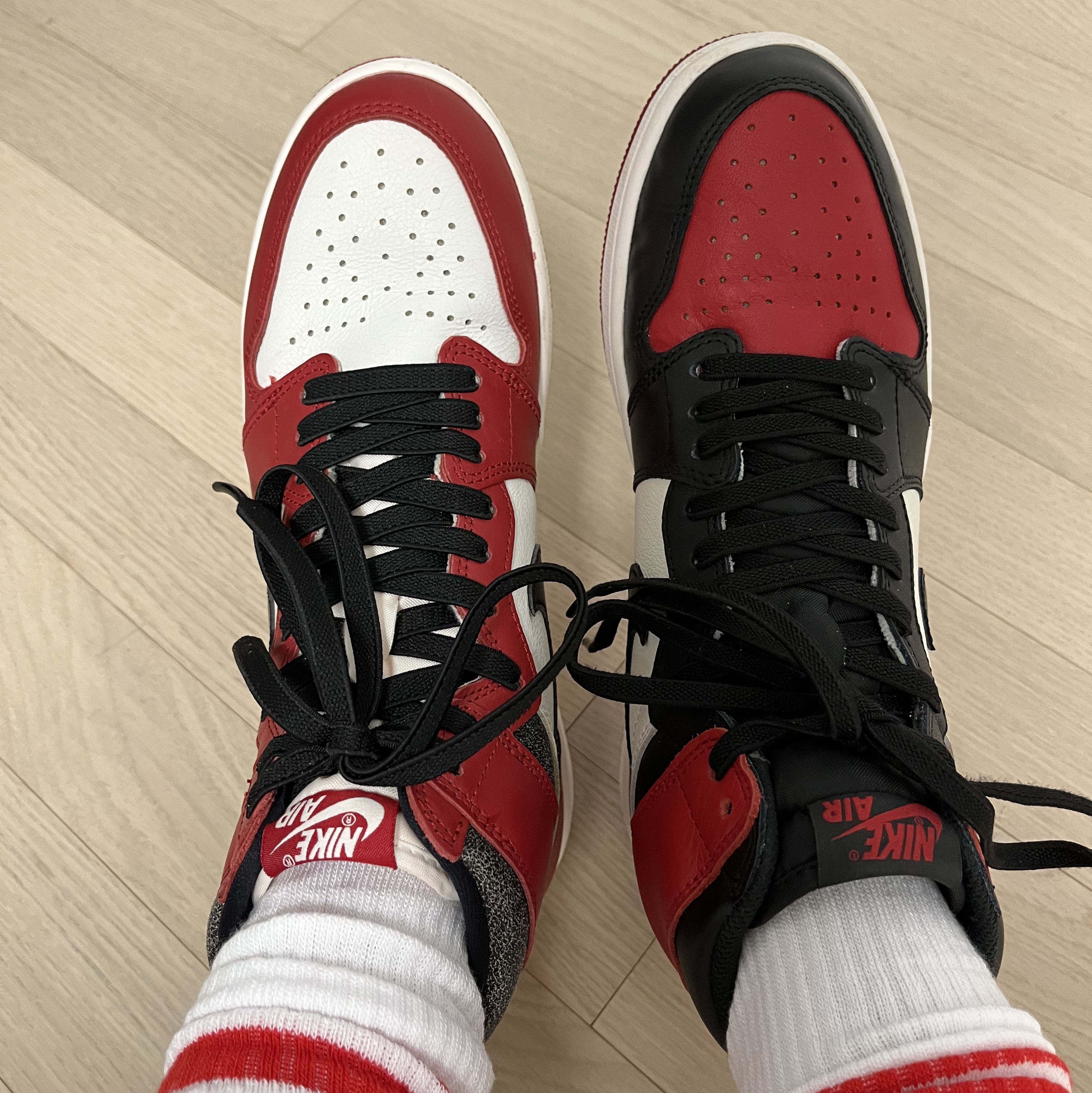 Jordan 1 Retro High OG Chicago 2022, Jordan 1 Retro High OG Bred Toe 착용 스타일 - 5