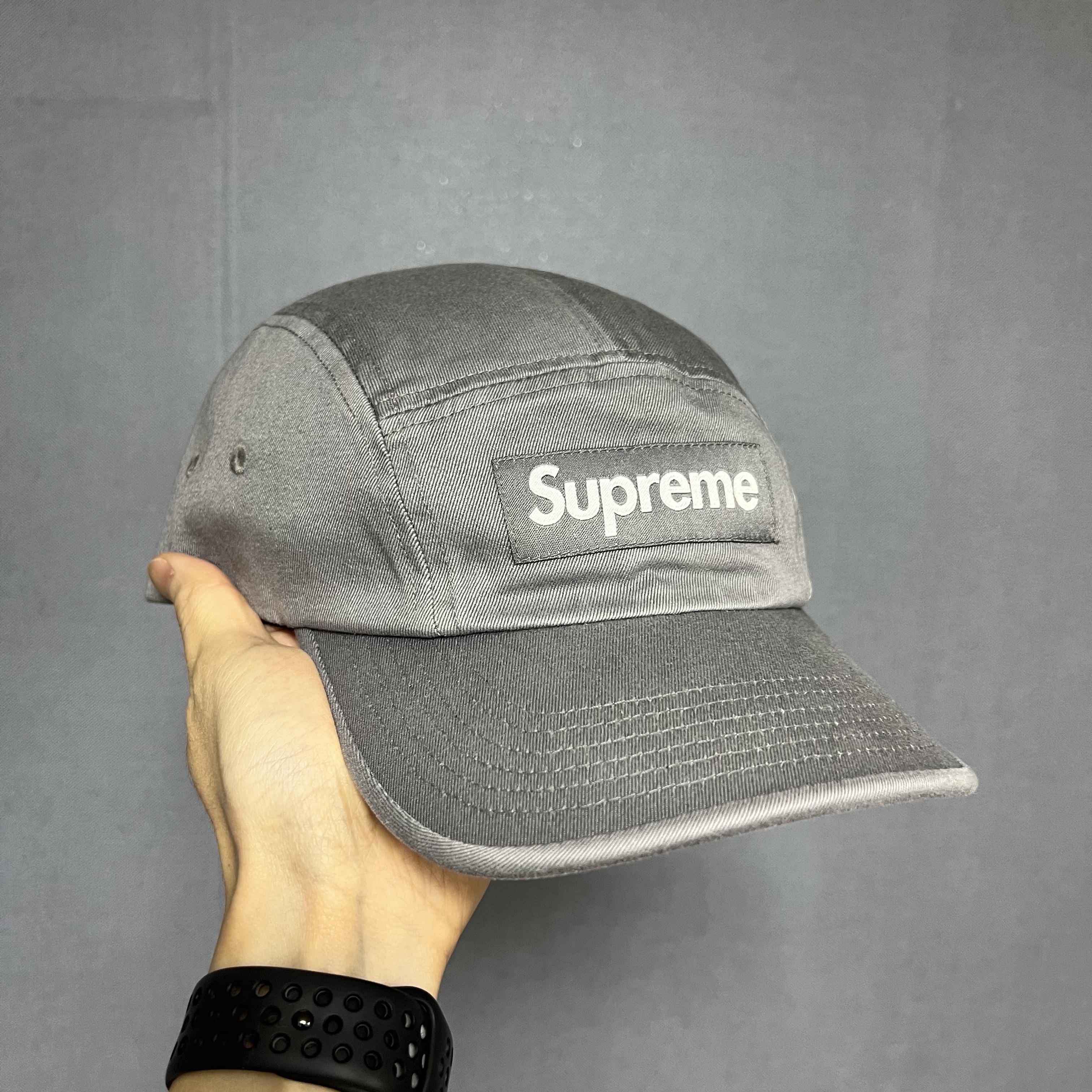 Supreme Washed Chino Twill Camp Cap Grey - 22SS 착용 스타일