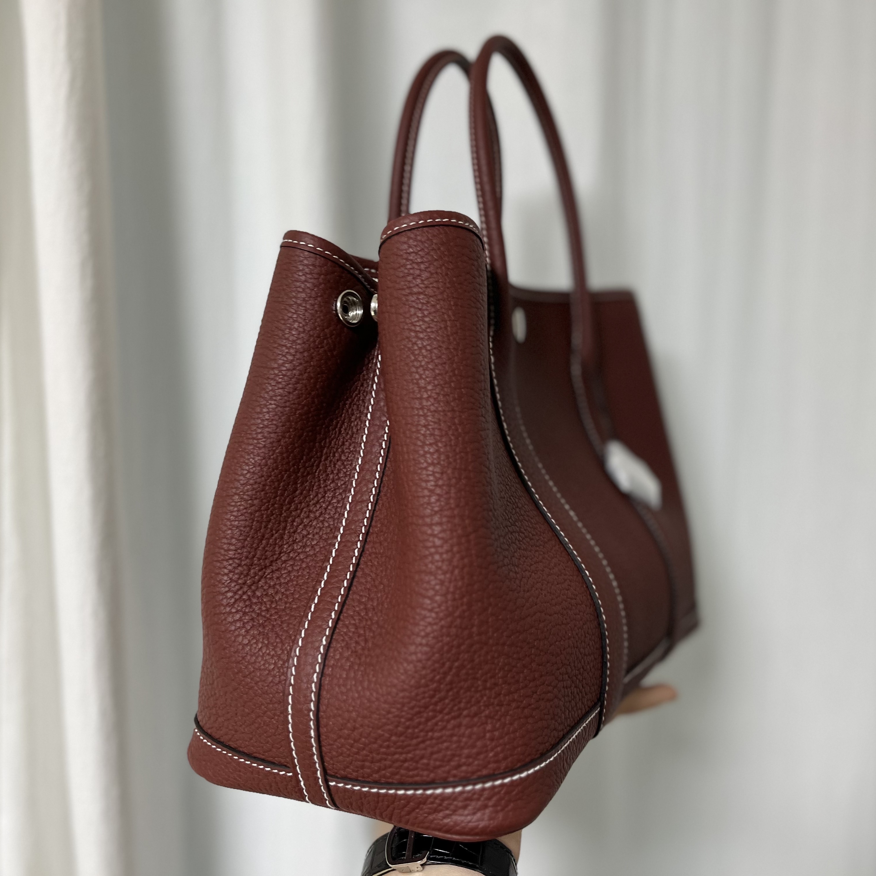 Hermes Garden Party 30 Bag Negonda & Palladium Rouge H 착용 스타일 - 2