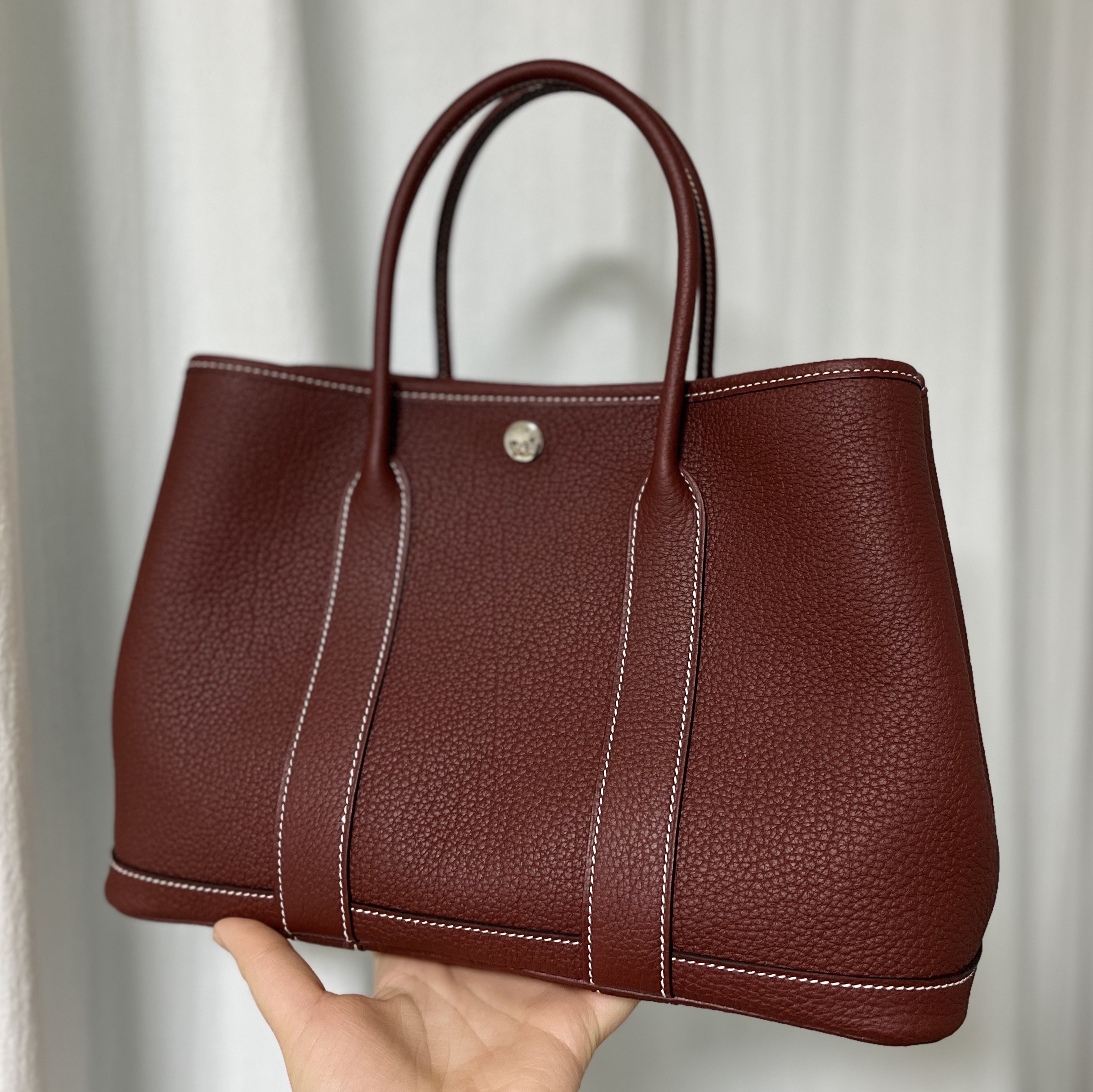 Hermes Garden Party 30 Bag Negonda & Palladium Rouge H 착용 스타일 - 1