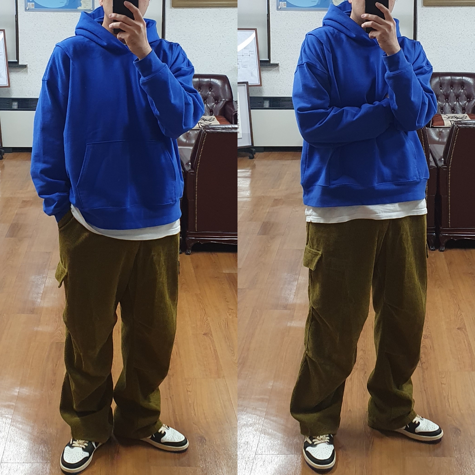 Jordan 1 x Travis Scott x Fragment Retro Low OG SP Military Blue 착용 스타일 - 3