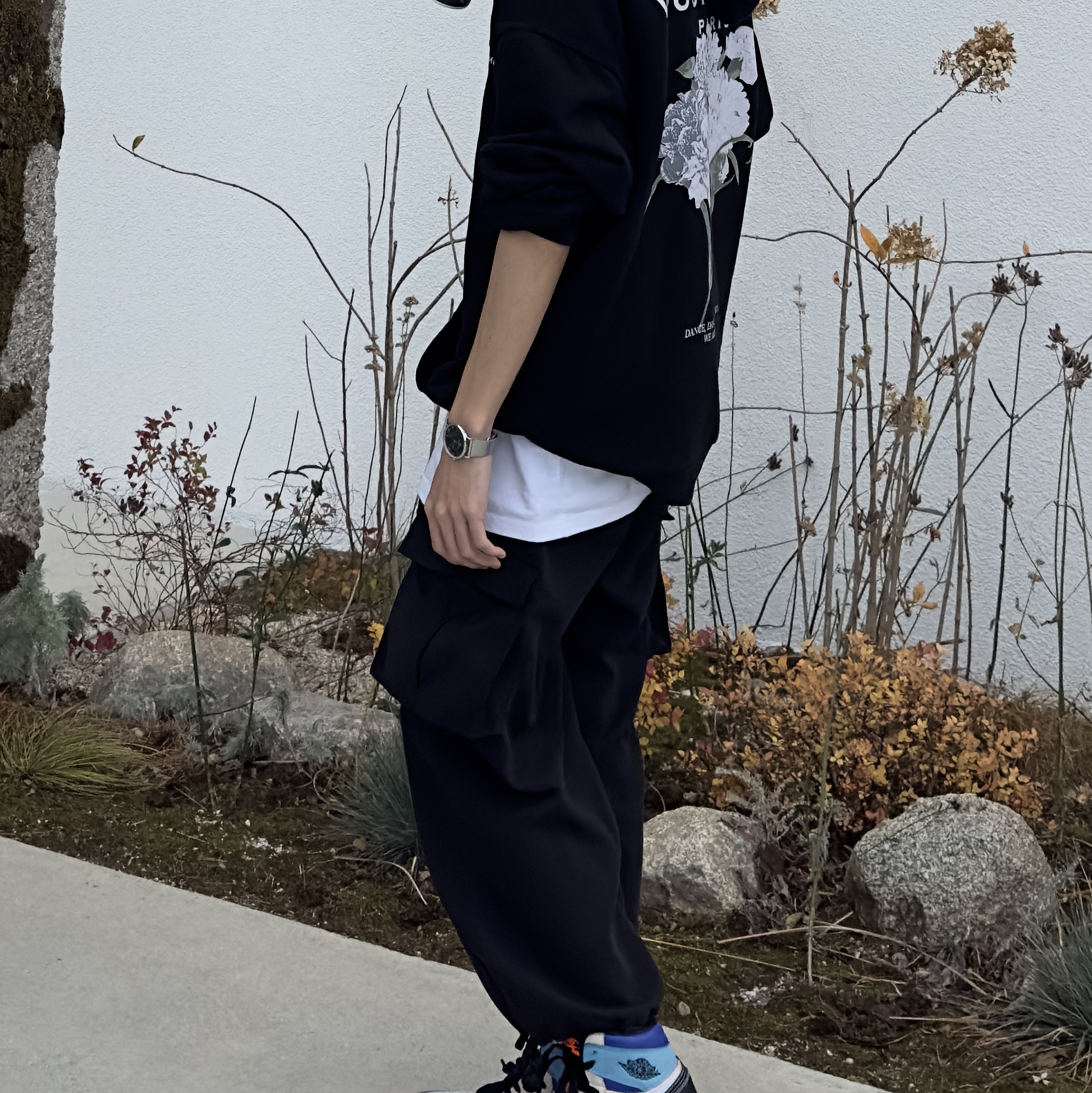 Jordan 1 Retro High OG Prototype, Wooyoungmi Flower Print Back Logo Hoodie Black - 21SS 착용 스타일 - 3