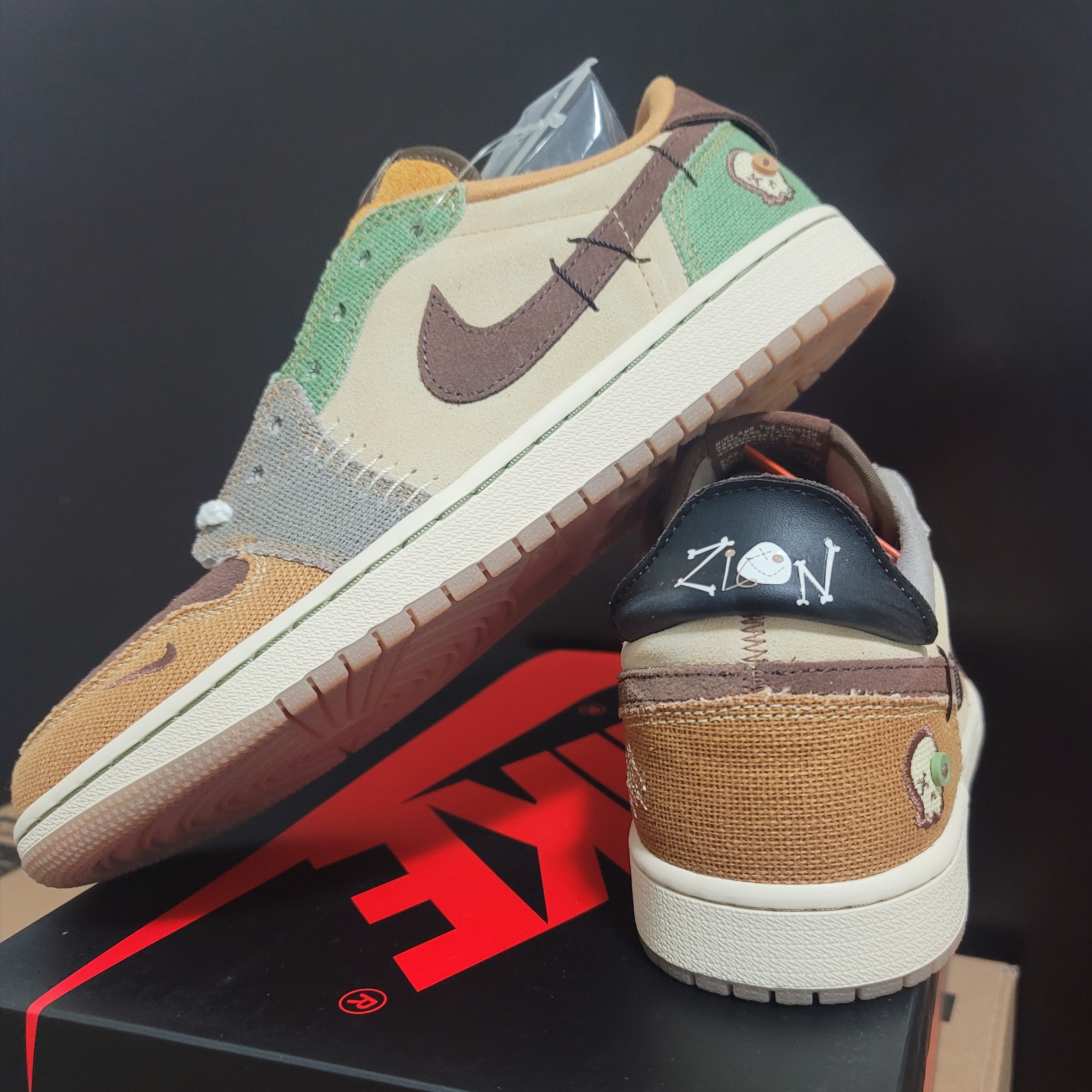 Jordan 1 x Zion Williamson Retro Low OG Flax and Oil Green 착용 스타일
