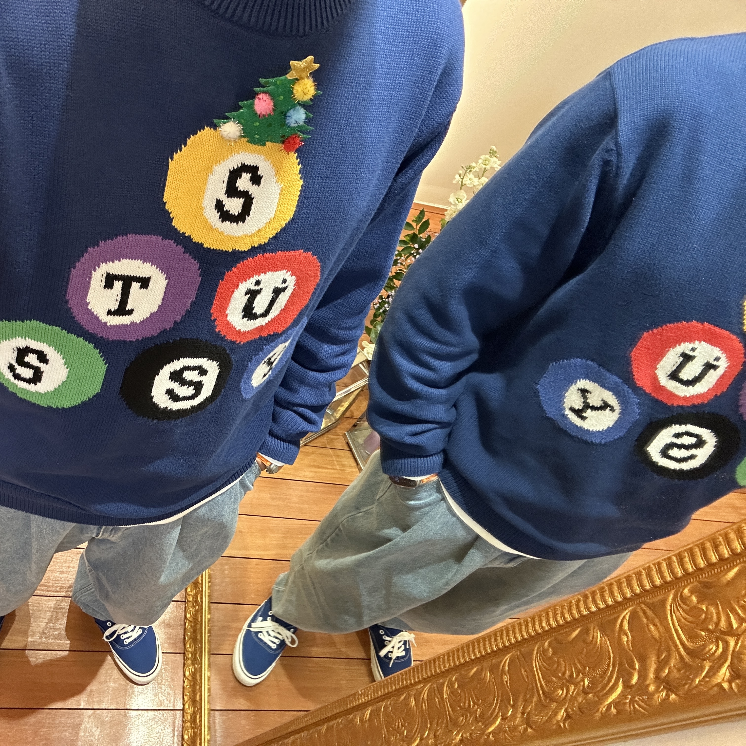 Stussy Billiard Sweater Navy, Vans Authentic 44 DX Anaheim Factory Dress Blues 착용 스타일 - 1
