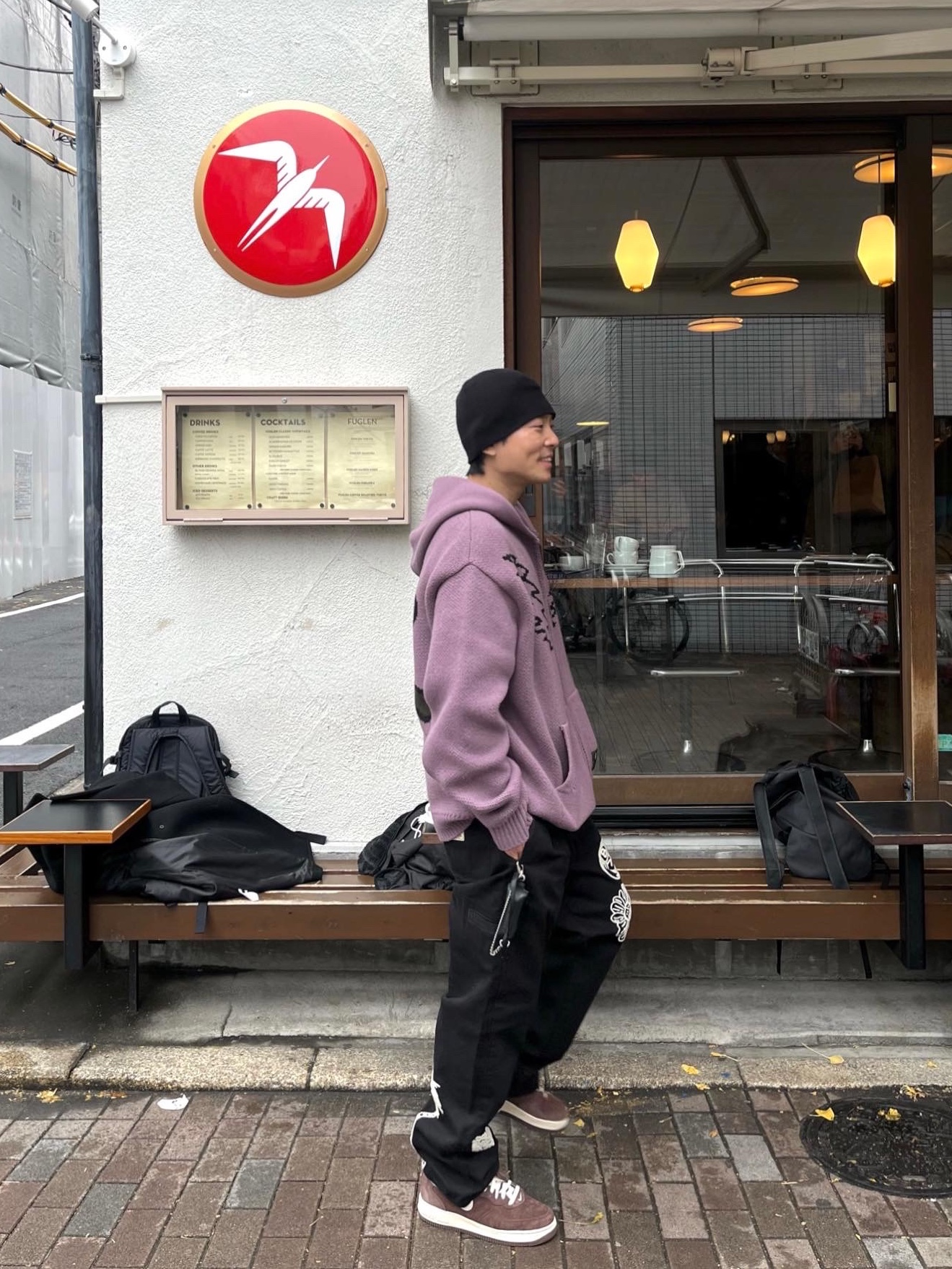 Thisisneverthat x Grateful Dead Dancing Bear Knit Zip Hoodie Plum, Stussy Noma Icon Beach Pants Washed Black 착용 스타일 - 3