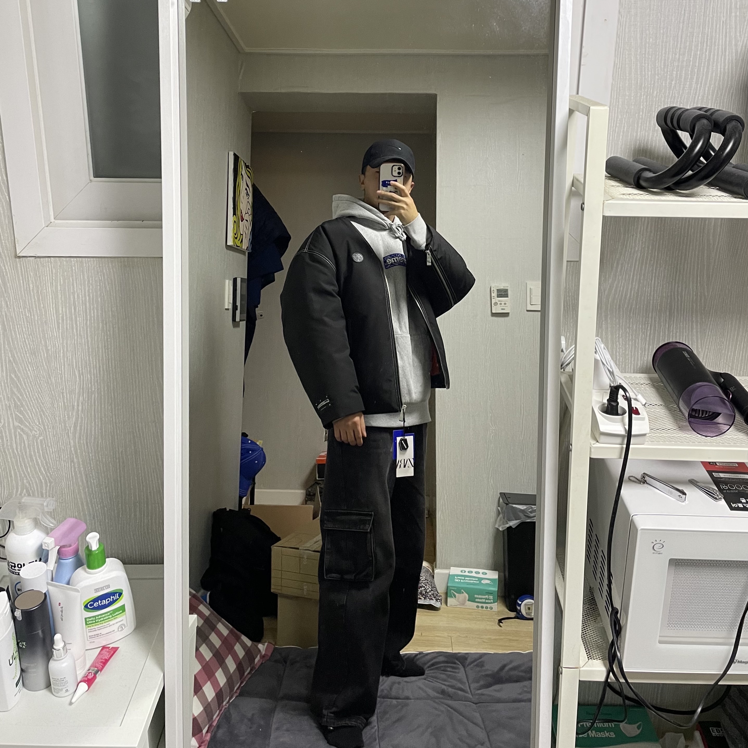 Zara x Ader Error Oversize Bomber Jacket Black, Supreme Bandana Box Logo Hooded Sweatshirt Heather Grey - 19FW 착용 스타일 - 1