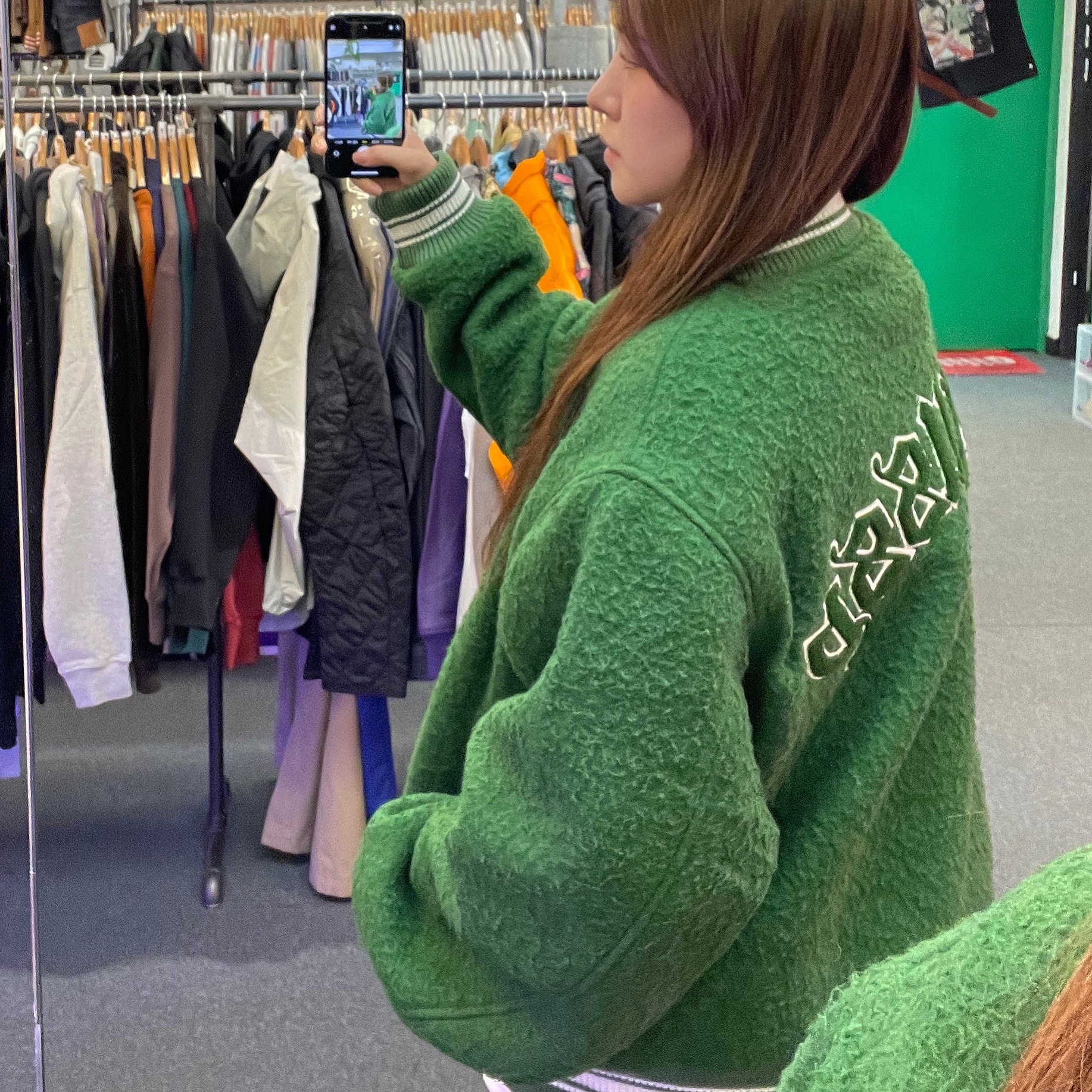 Stussy Casentino Wool Varsity Jacket Green 착용 스타일