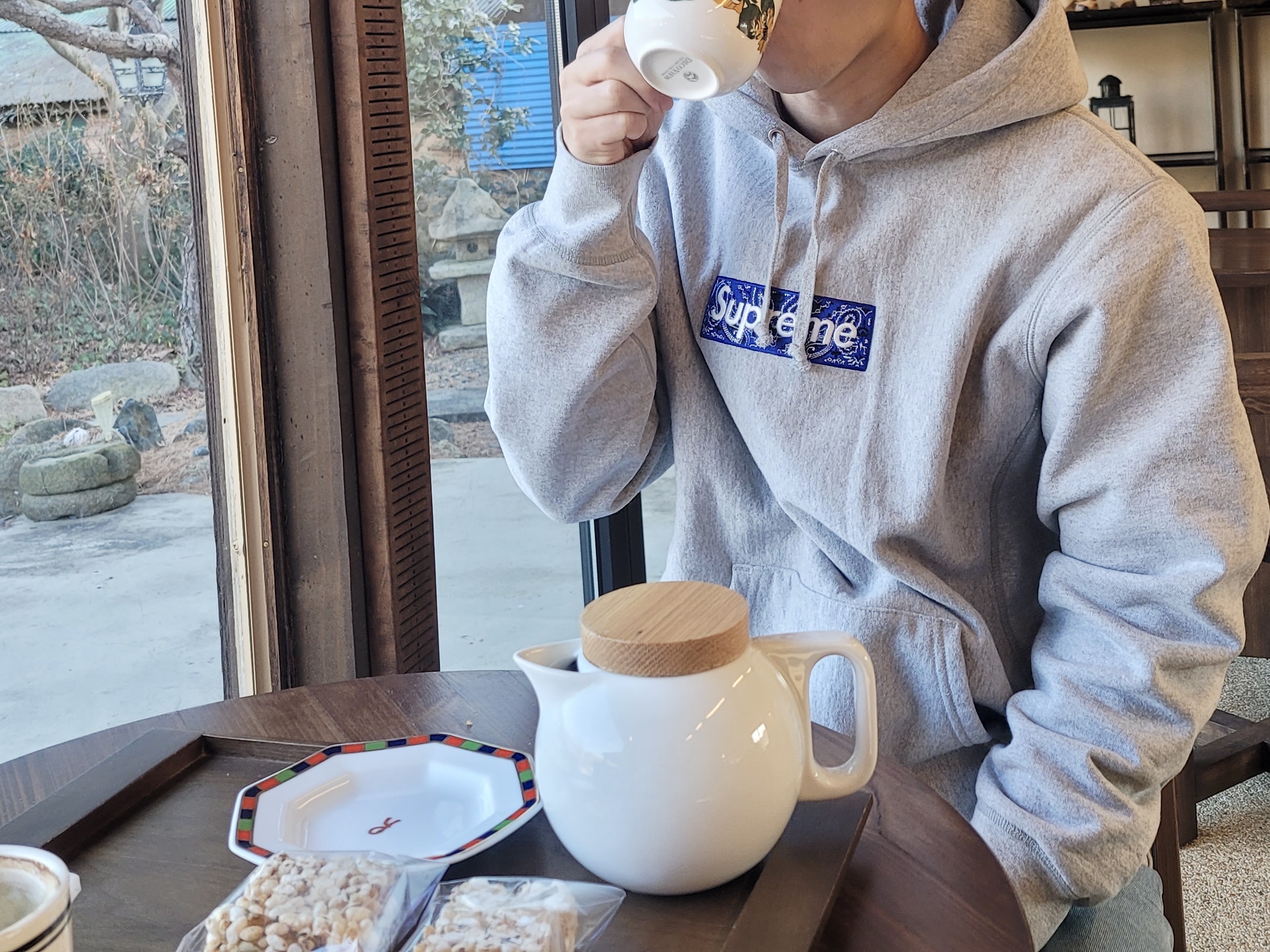 Supreme Bandana Box Logo Hooded Sweatshirt Heather Grey - 19FW 착용 스타일 - 1