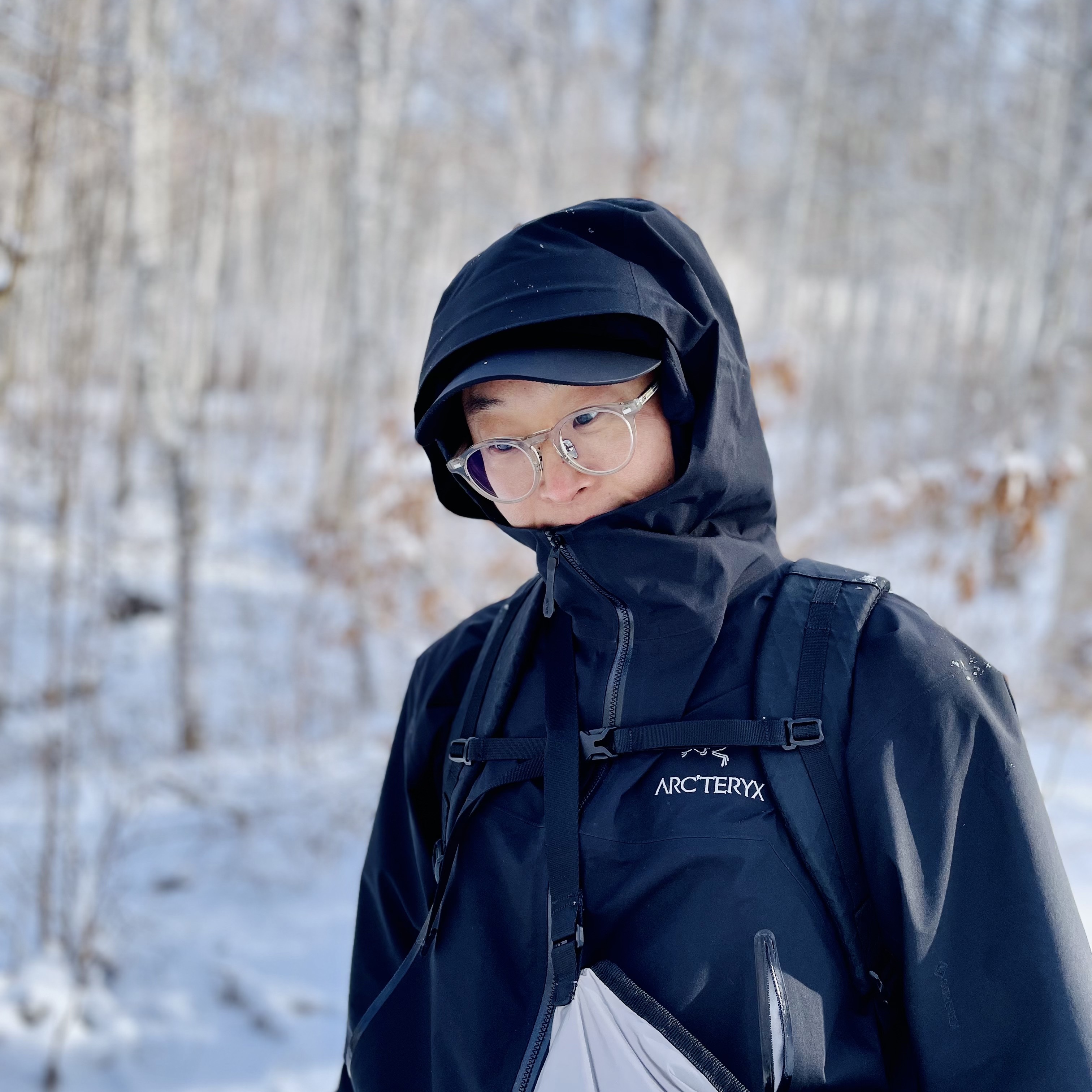 Arc'teryx Beta LT Jacket Black, Hoka Kaha Low Gore-Tex Black Charcoal Gray 착용 스타일 - 1