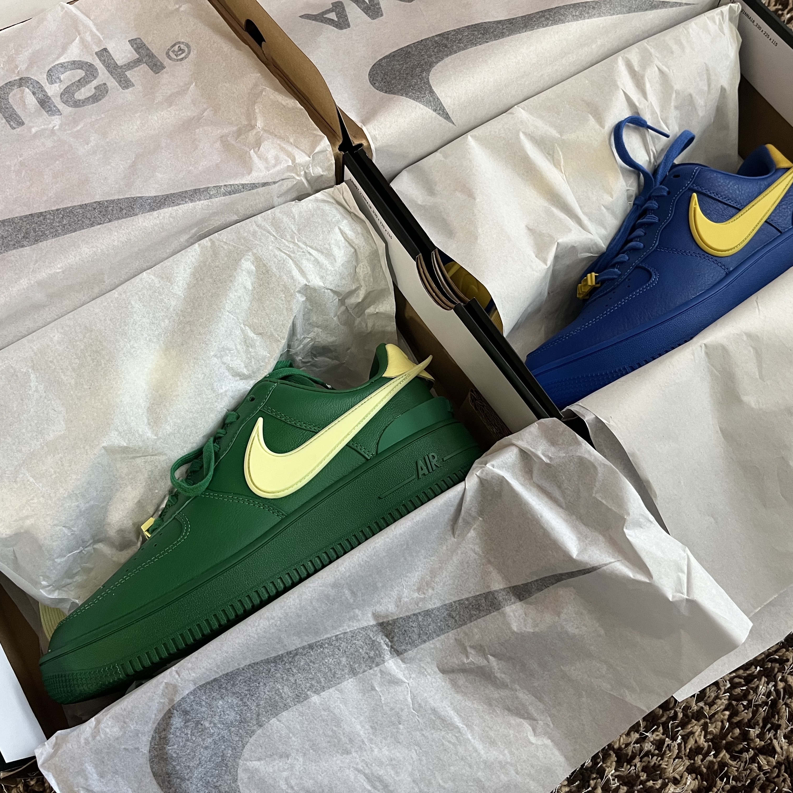 Nike x Ambush Air Force 1 Low SP Pine Green and Citron, Nike x Ambush Air Force 1 Low SP Game Royal and Vivid Sulfur 착용 스타일 - 1