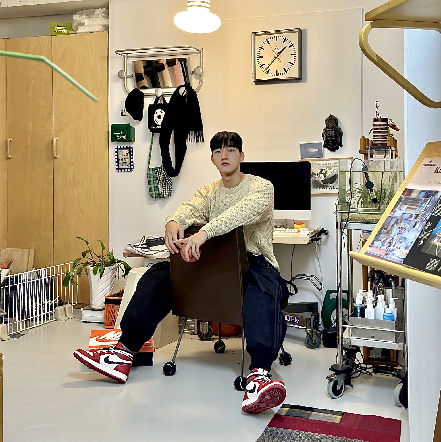 Jordan 1 Retro High OG Chicago 2022, Nike Cable Knit LS Sweater Rattan - Asia 착용 스타일 - 2