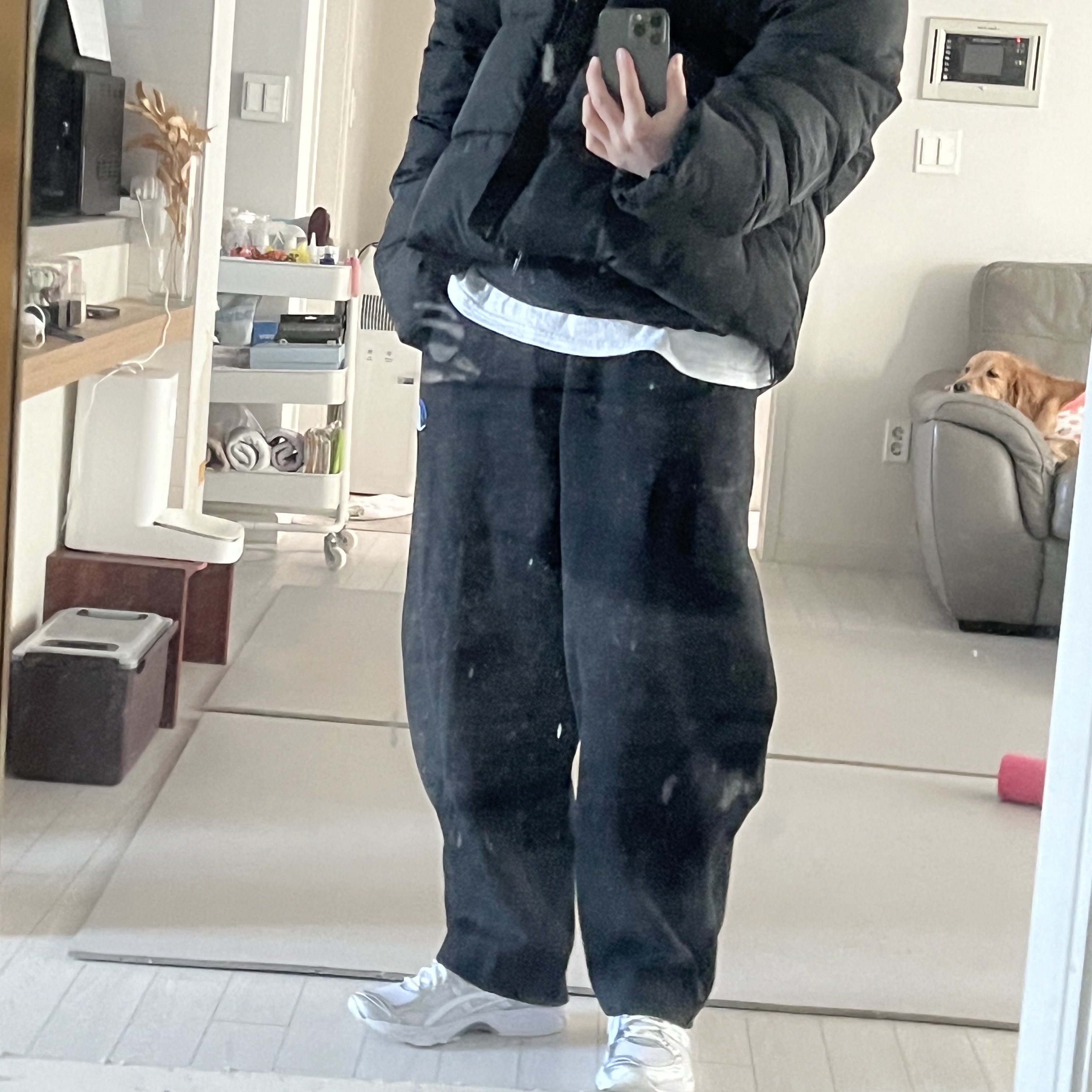 Zara x Ader Error Jogger Pants Black, Asics x JJJJound Gel-Kayano 14 Silver White 착용 스타일 - 1