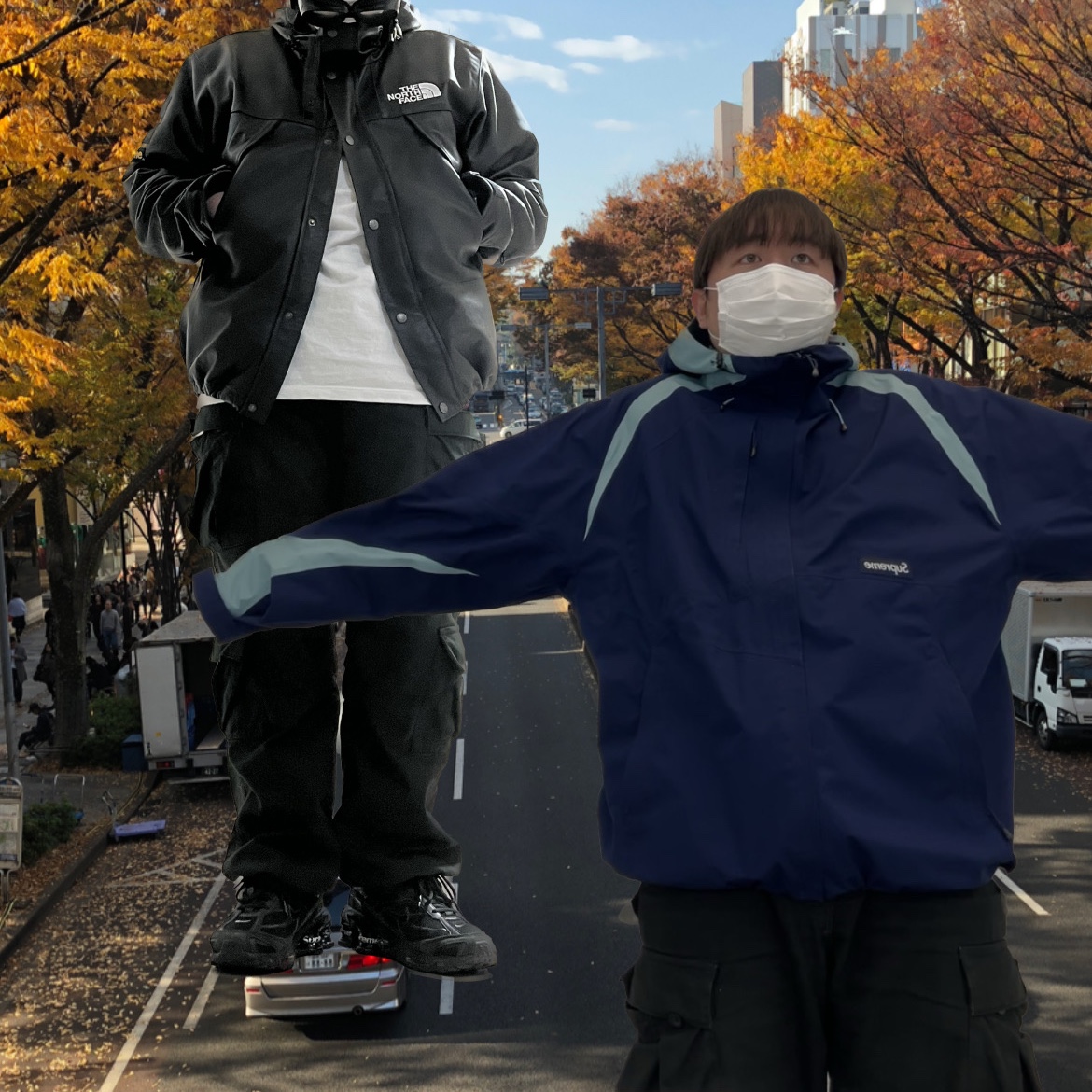 Supreme x The North Face Leather Mountain Parka Black - 18FW, Supreme Gore-Tex Paclite Jacket Navy - 22SS 착용 스타일