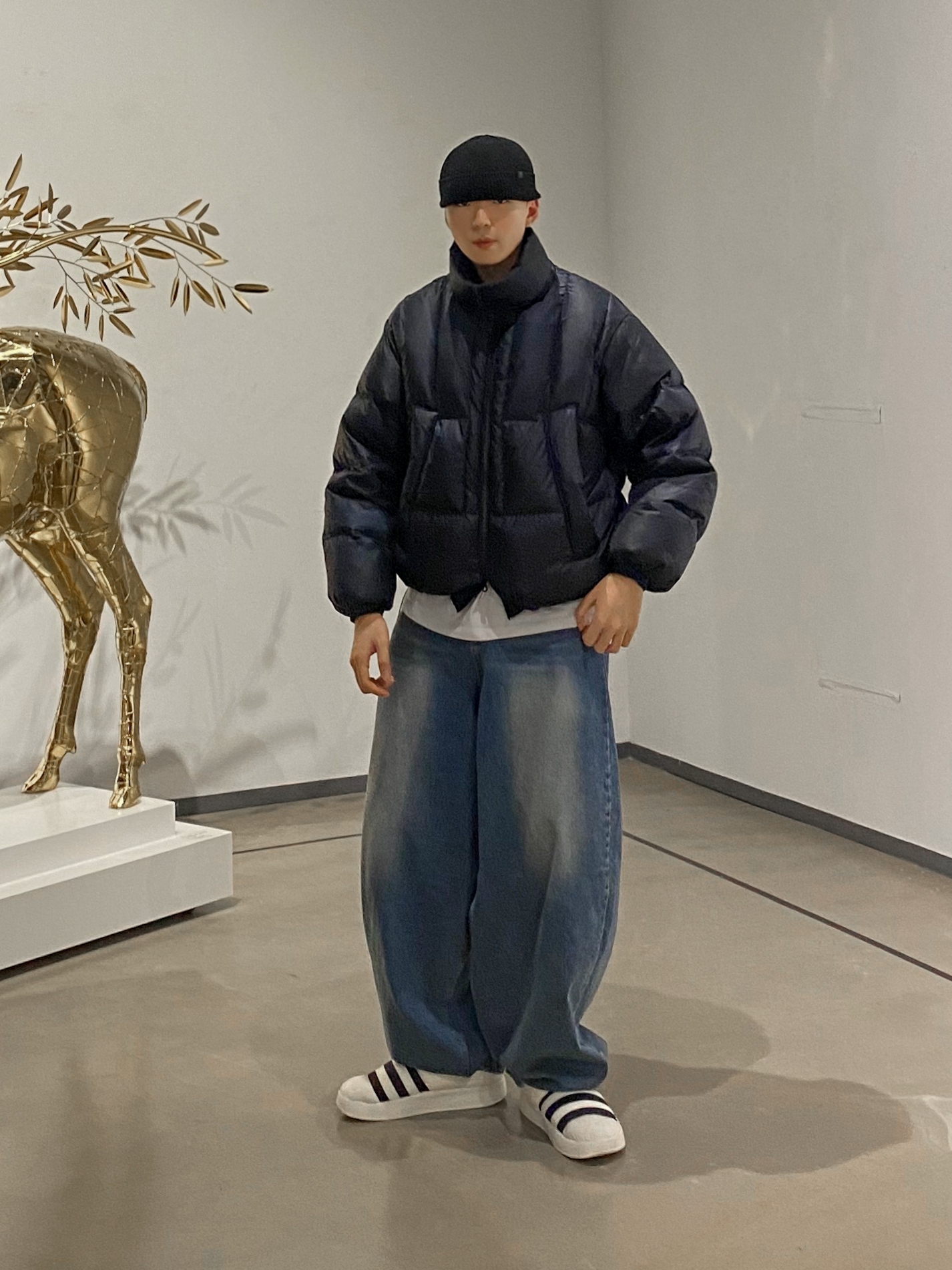 Adidas Puffylette Off White 착용 스타일 - 4