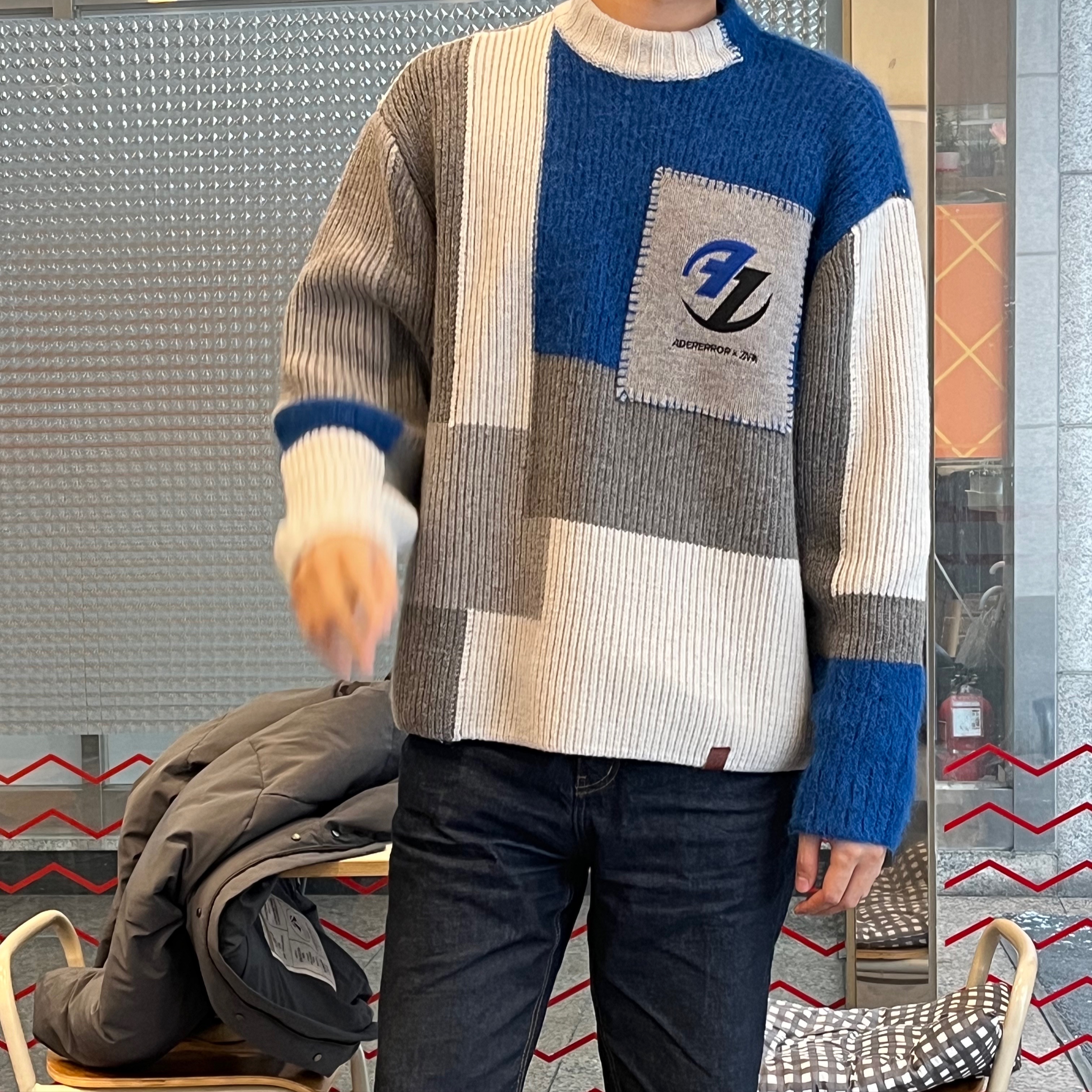 Zara x Ader Error Patchwork Oversize Knit Sweater Multicolor 착용 스타일